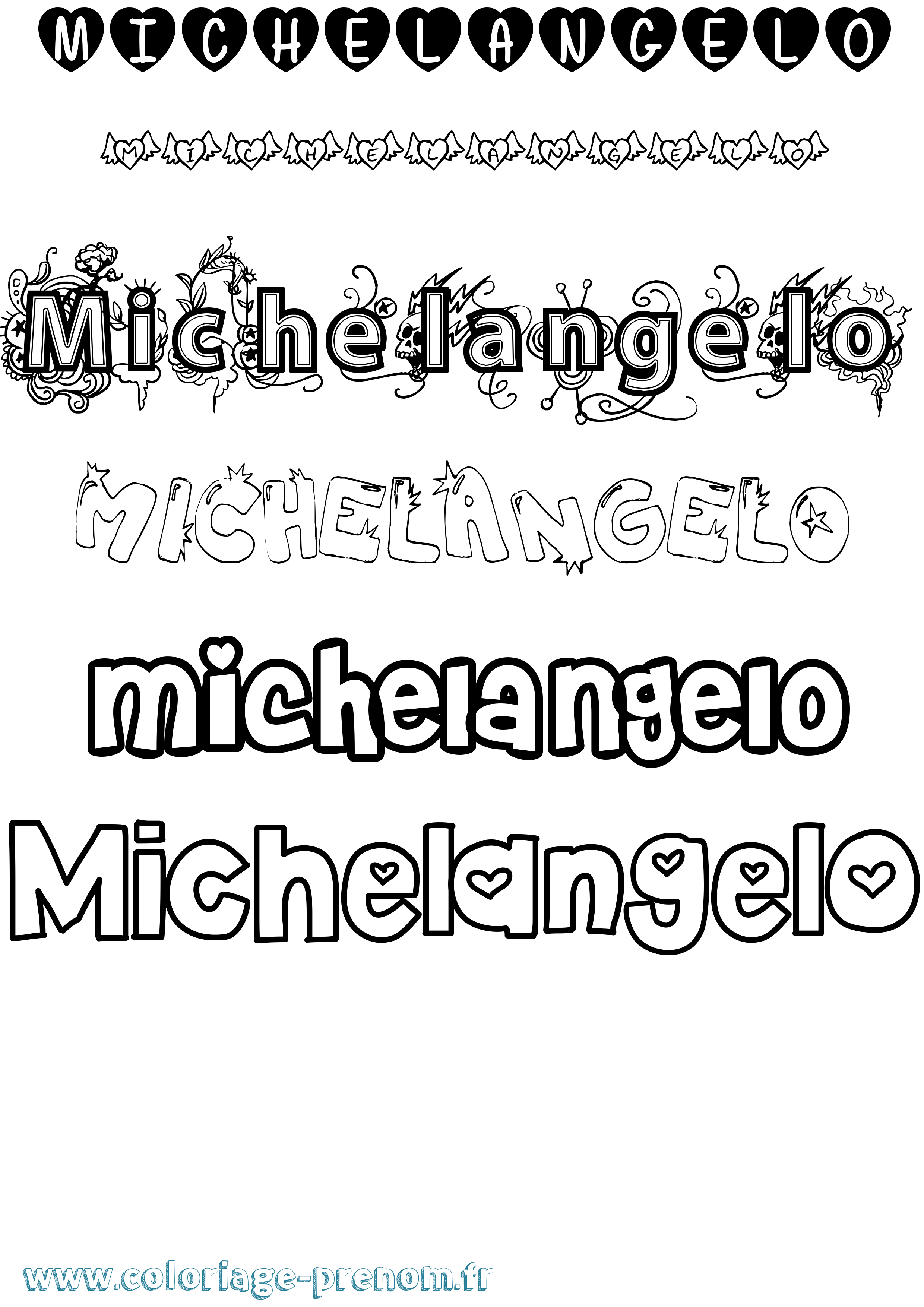 Coloriage Michelangelo Girly Coloriage prénom Michelangelo Girly