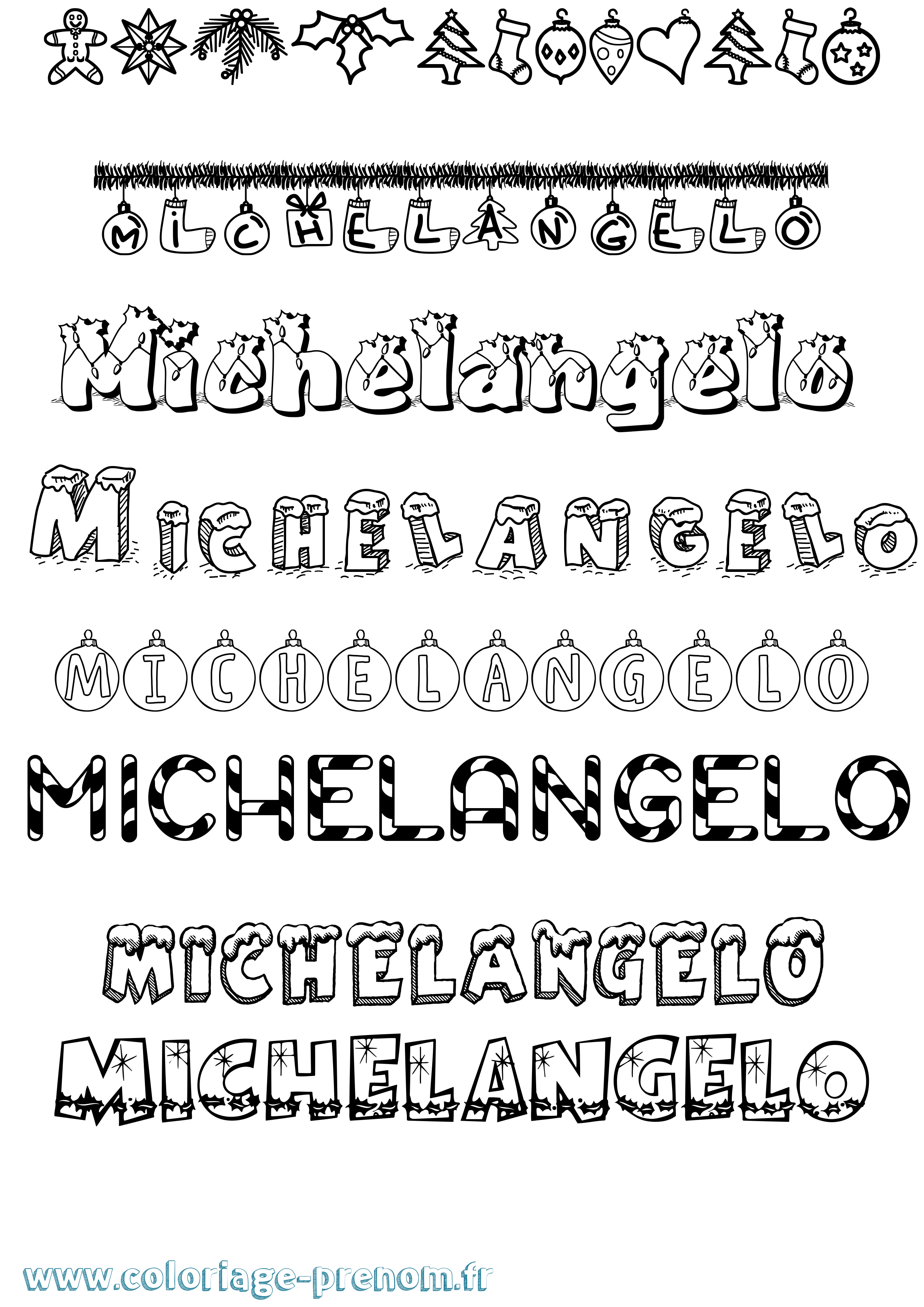 Coloriage Michelangelo Noël Coloriage prénom Michelangelo Noël