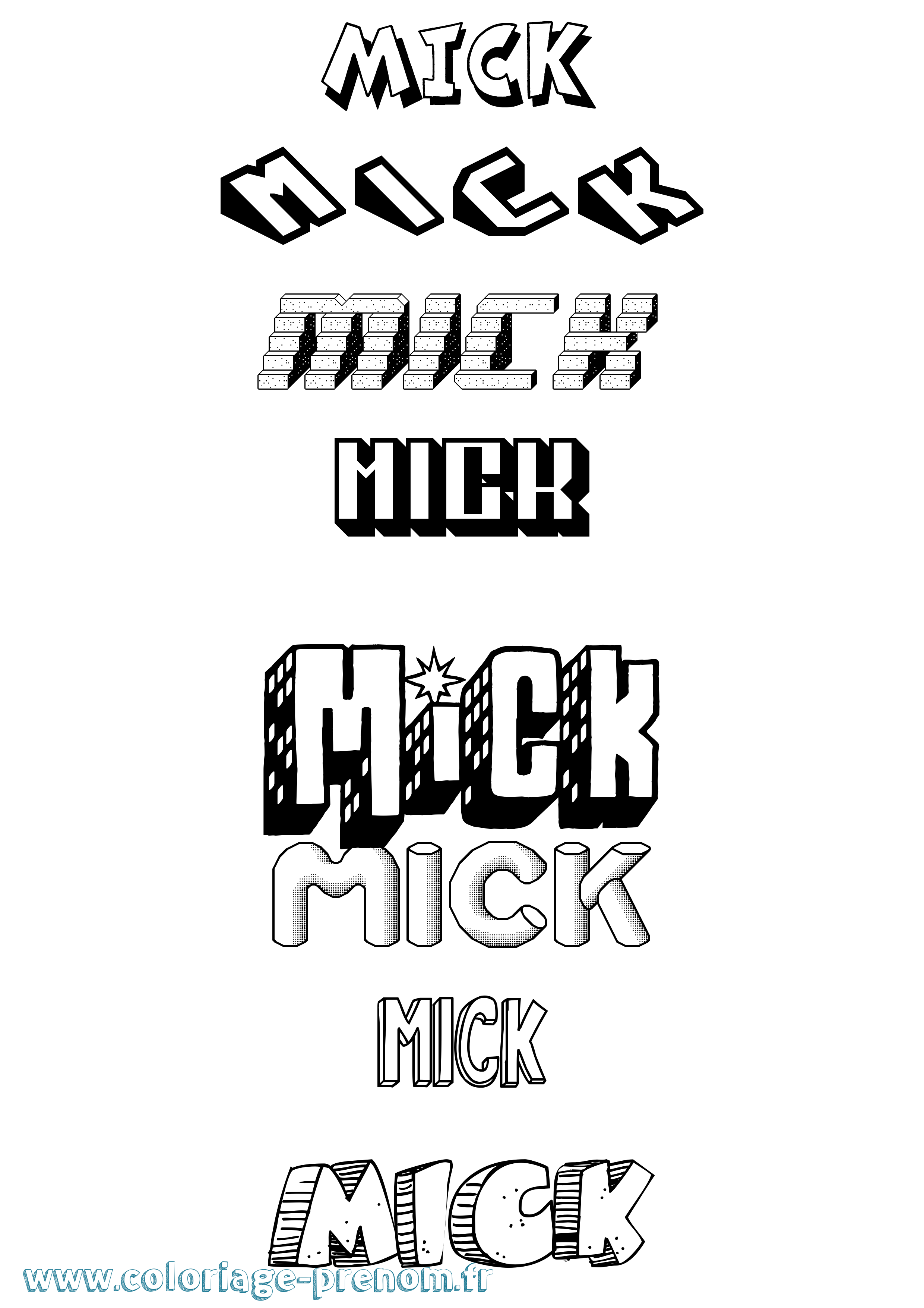 Coloriage Mick Effet 3D Coloriage prénom Mick Effet 3D