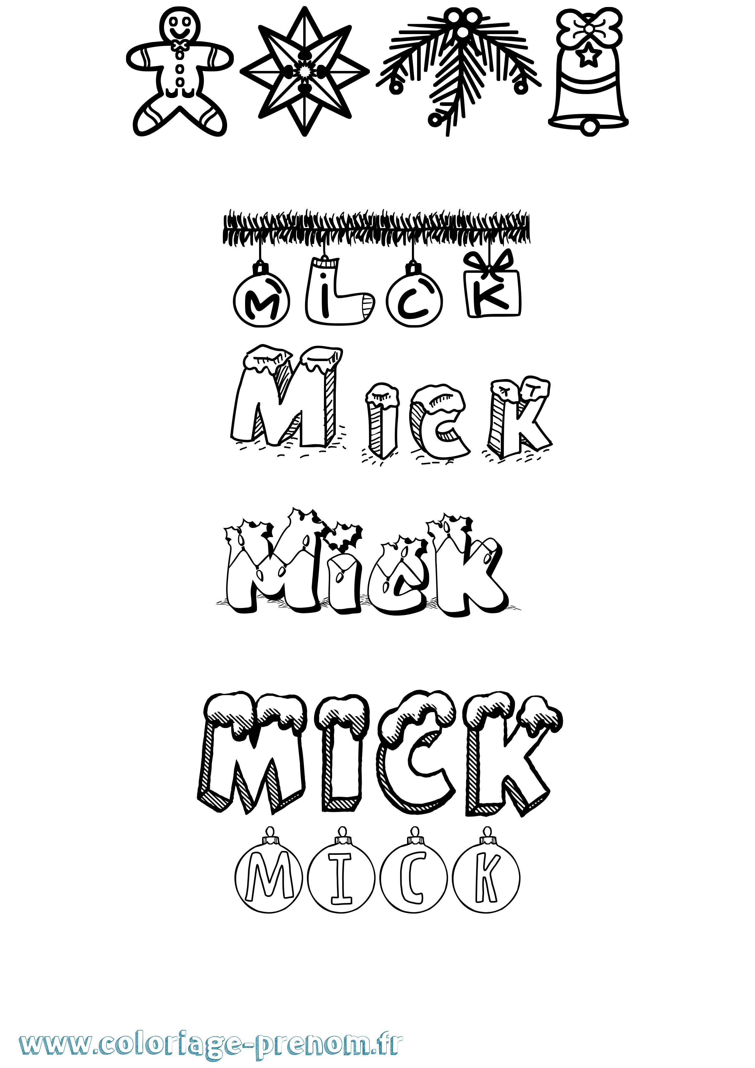 Coloriage Mick Noël Coloriage prénom Mick Noël