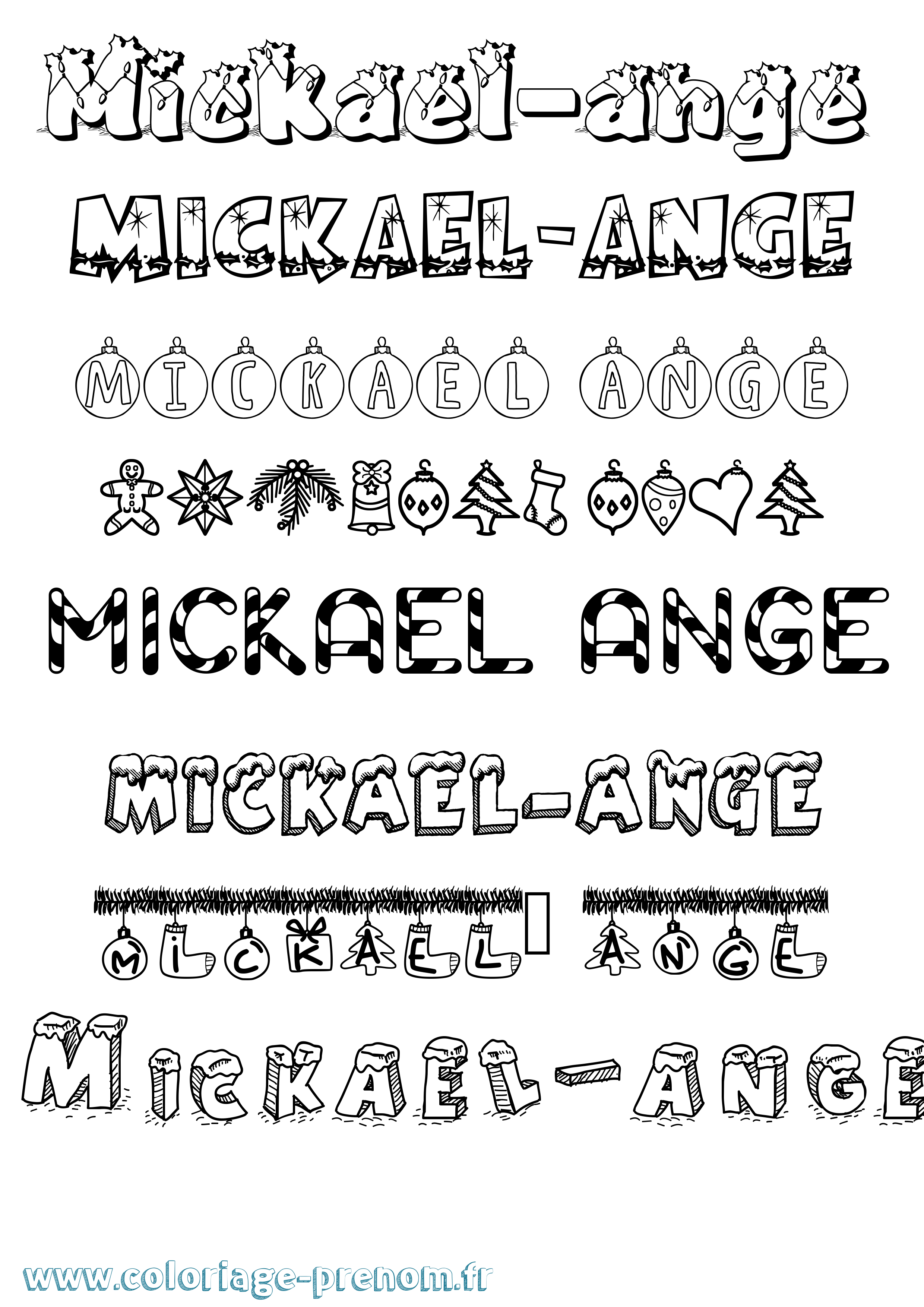 Coloriage Mickael-Ange Noël Coloriage prénom Mickael-Ange Noël