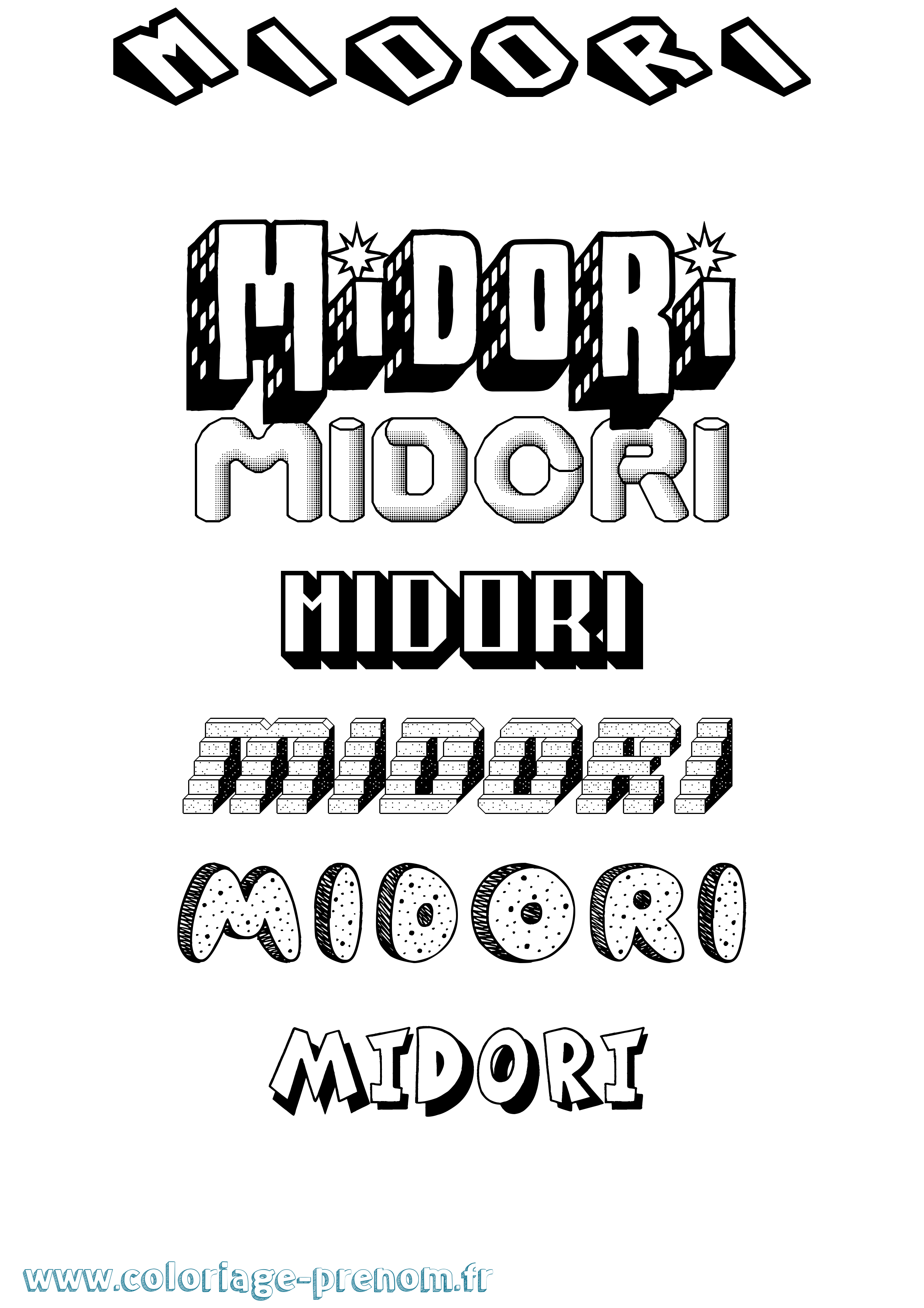 Coloriage Midori Effet 3D Coloriage prénom Midori Effet 3D
