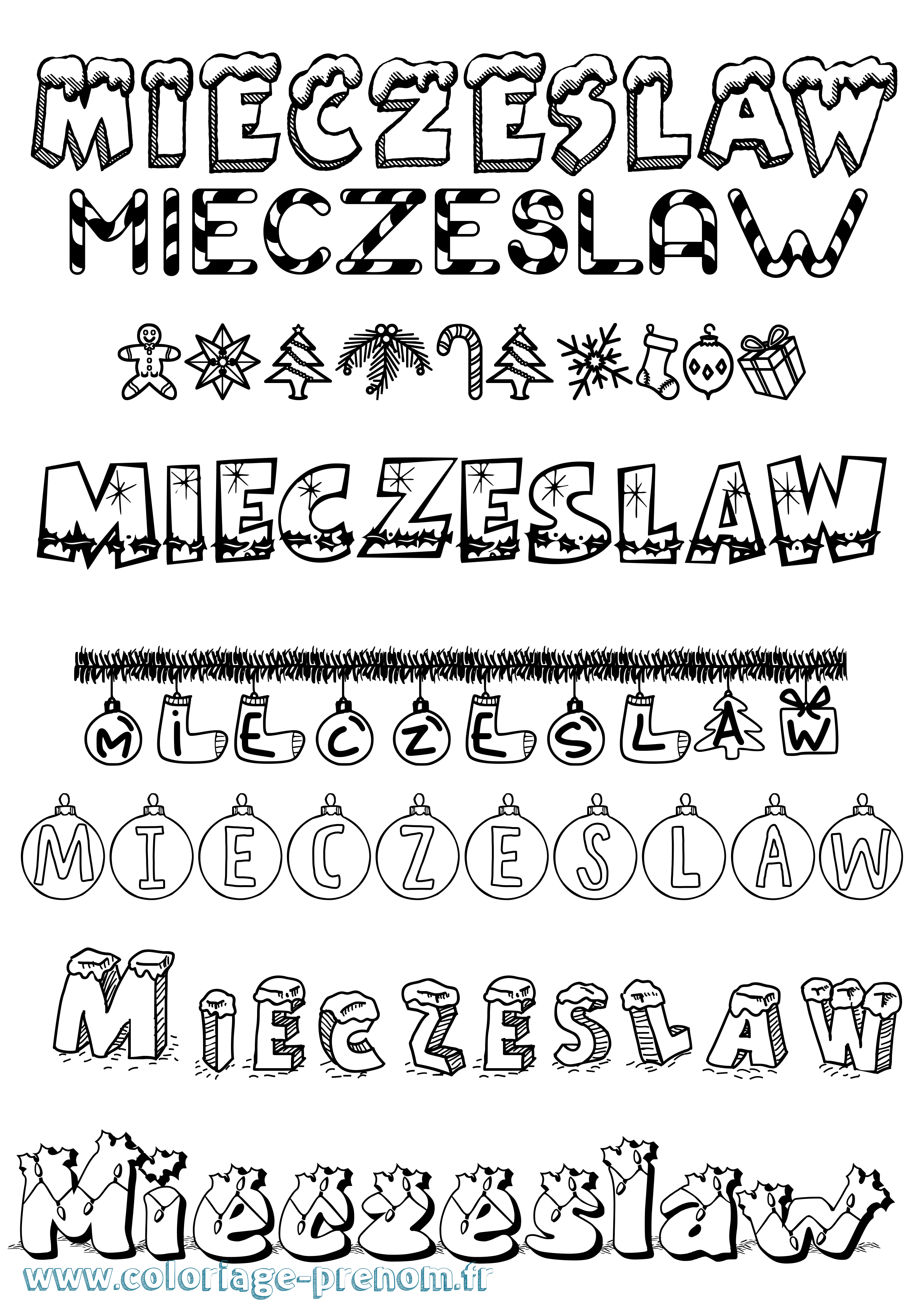 Coloriage Mieczeslaw Noël Coloriage prénom Mieczeslaw Noël