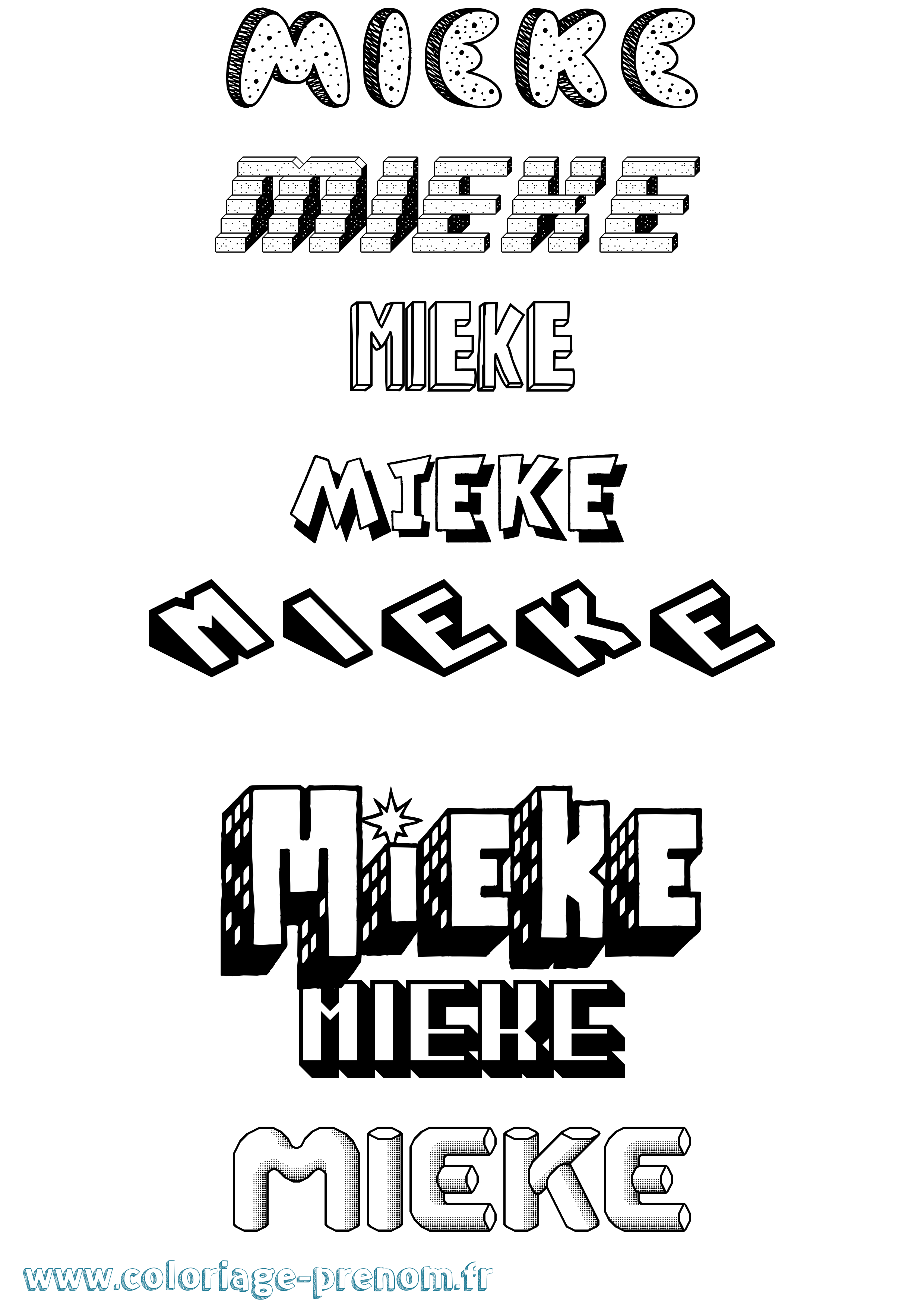 Coloriage Mieke Effet 3D Coloriage prénom Mieke Effet 3D