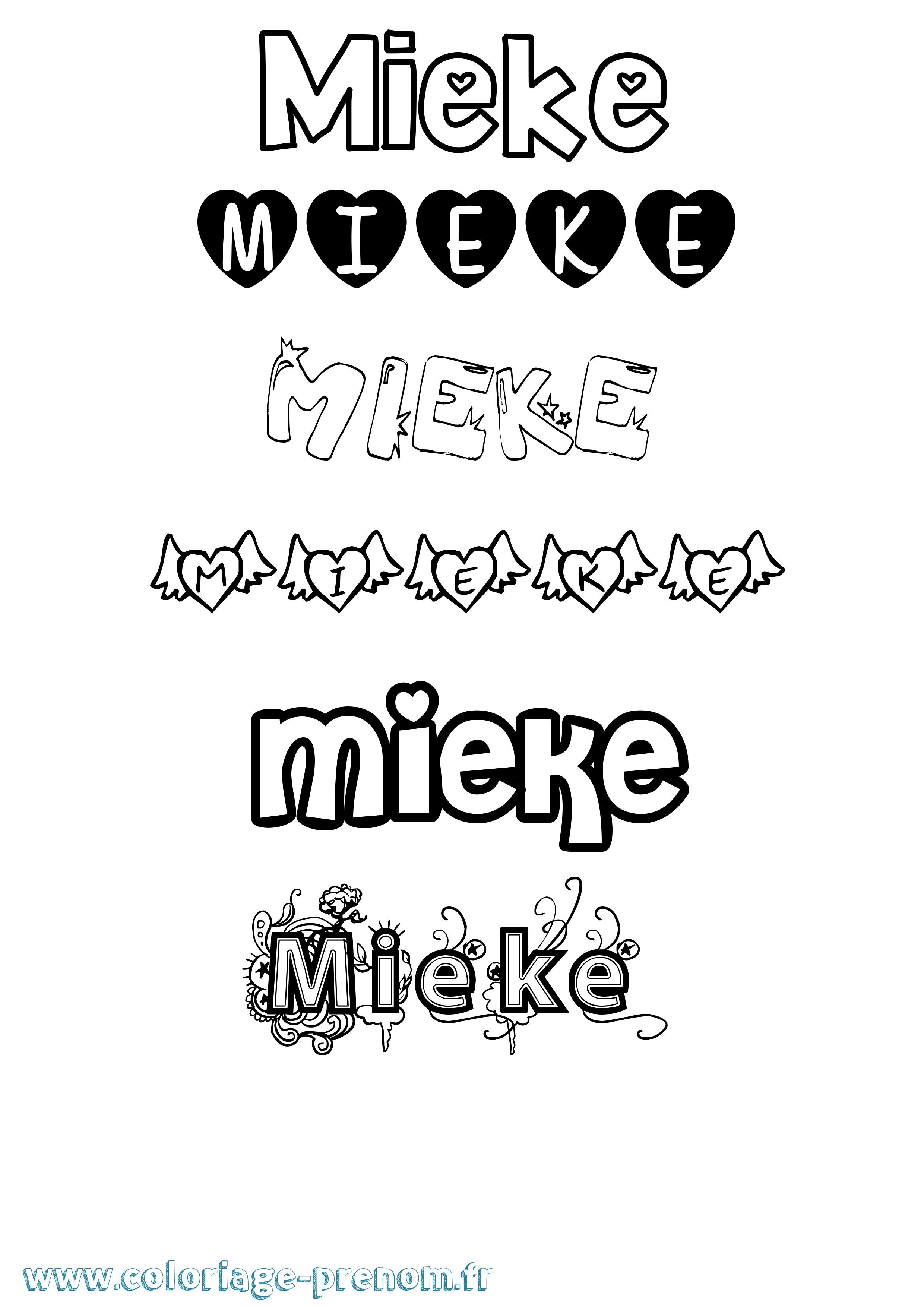 Coloriage Mieke Girly Coloriage prénom Mieke Girly
