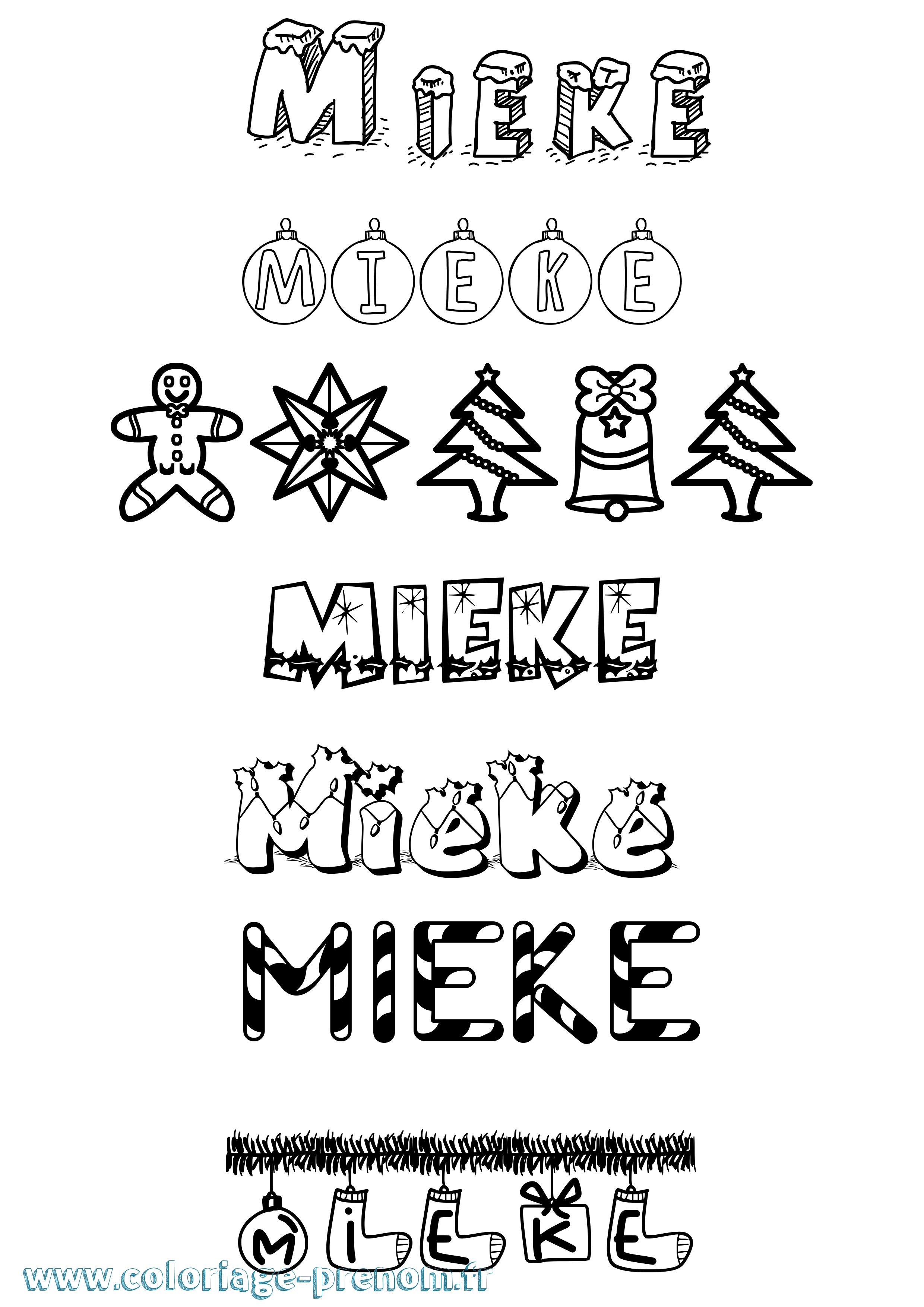 Coloriage Mieke Noël Coloriage prénom Mieke Noël