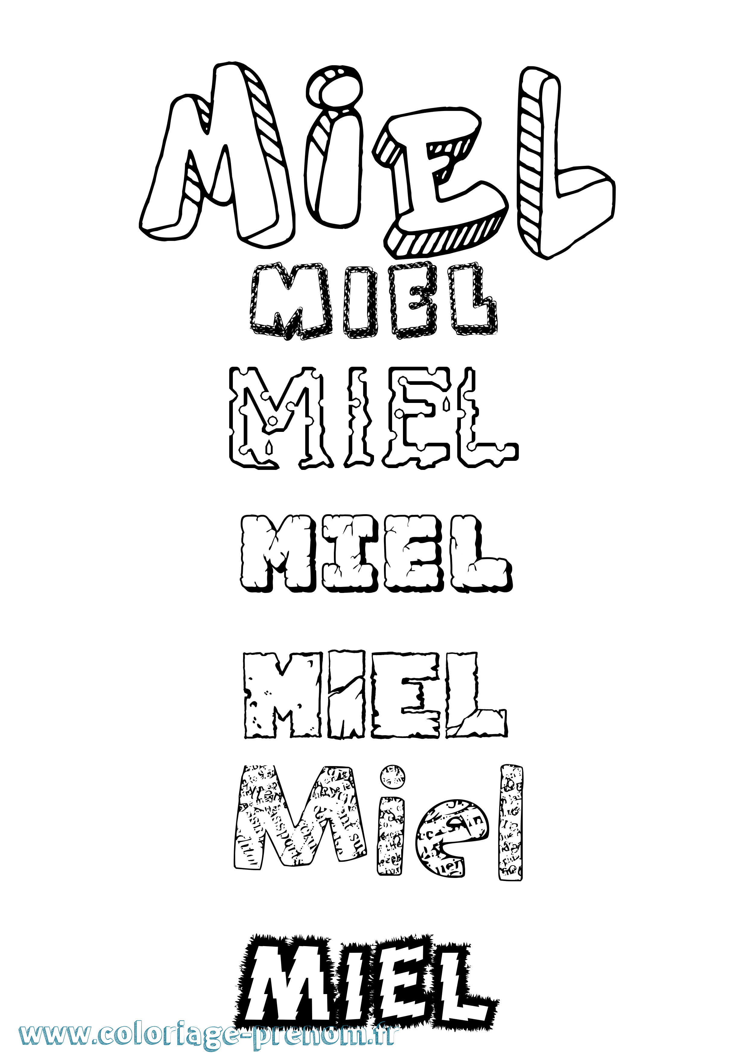 Coloriage Miel Destructuré Coloriage prénom Miel Destructuré