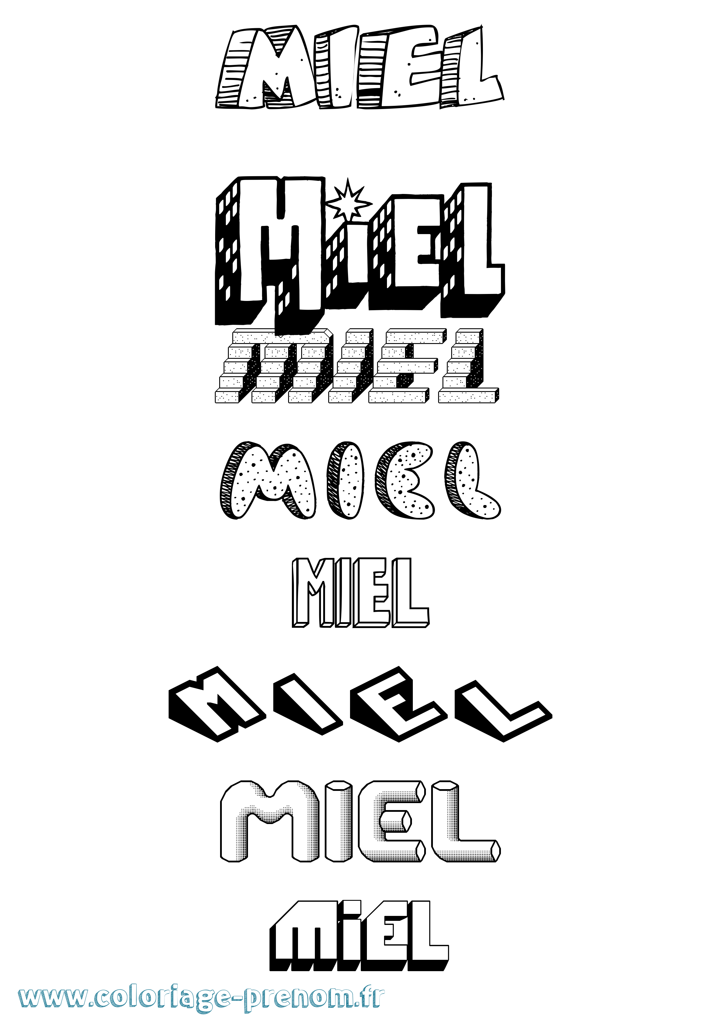 Coloriage Miel Effet 3D Coloriage prénom Miel Effet 3D