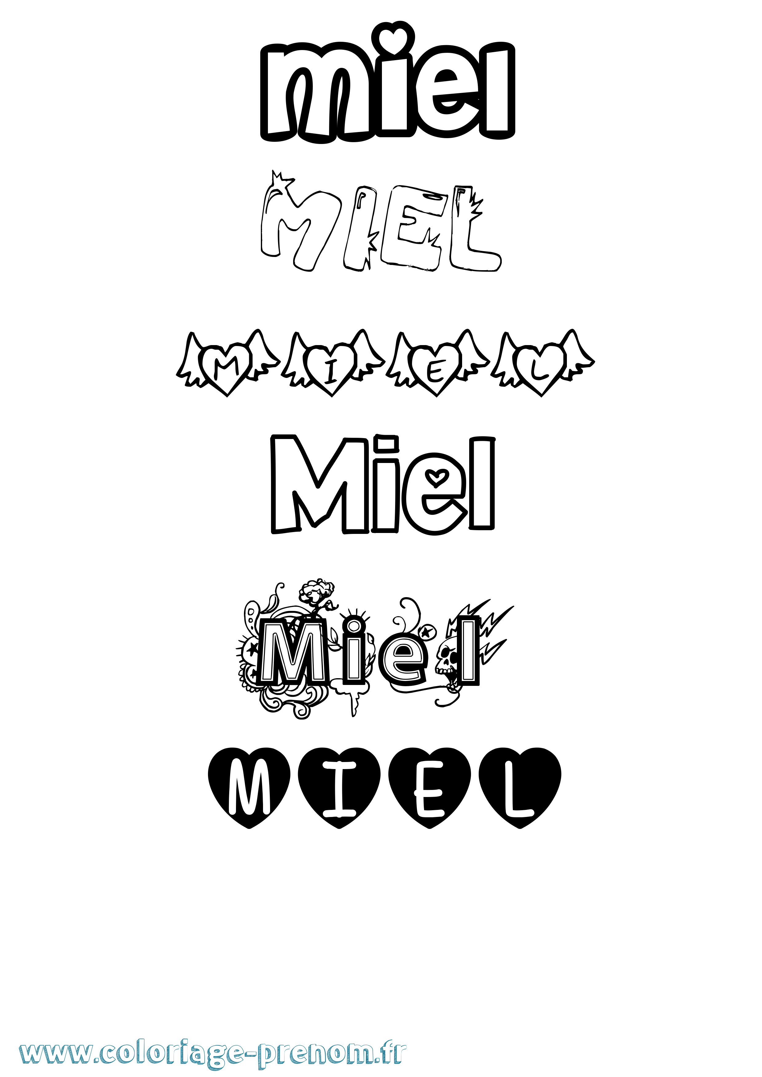 Coloriage Miel Girly Coloriage prénom Miel Girly