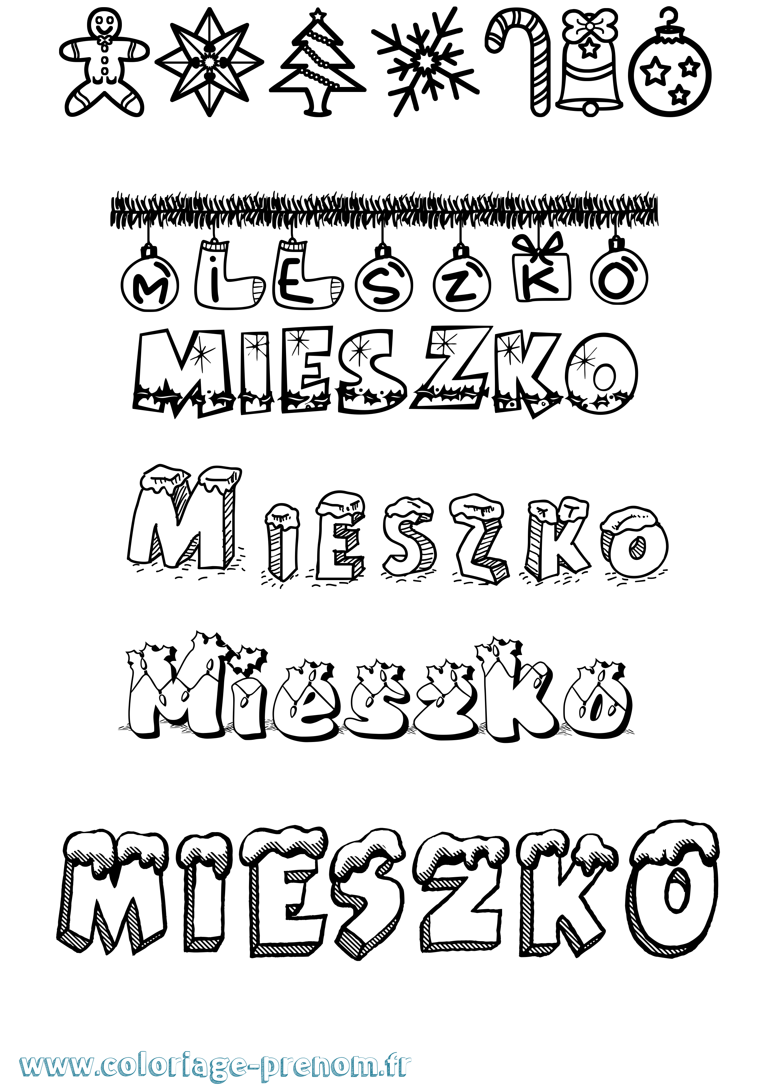 Coloriage Mieszko Noël Coloriage prénom Mieszko Noël