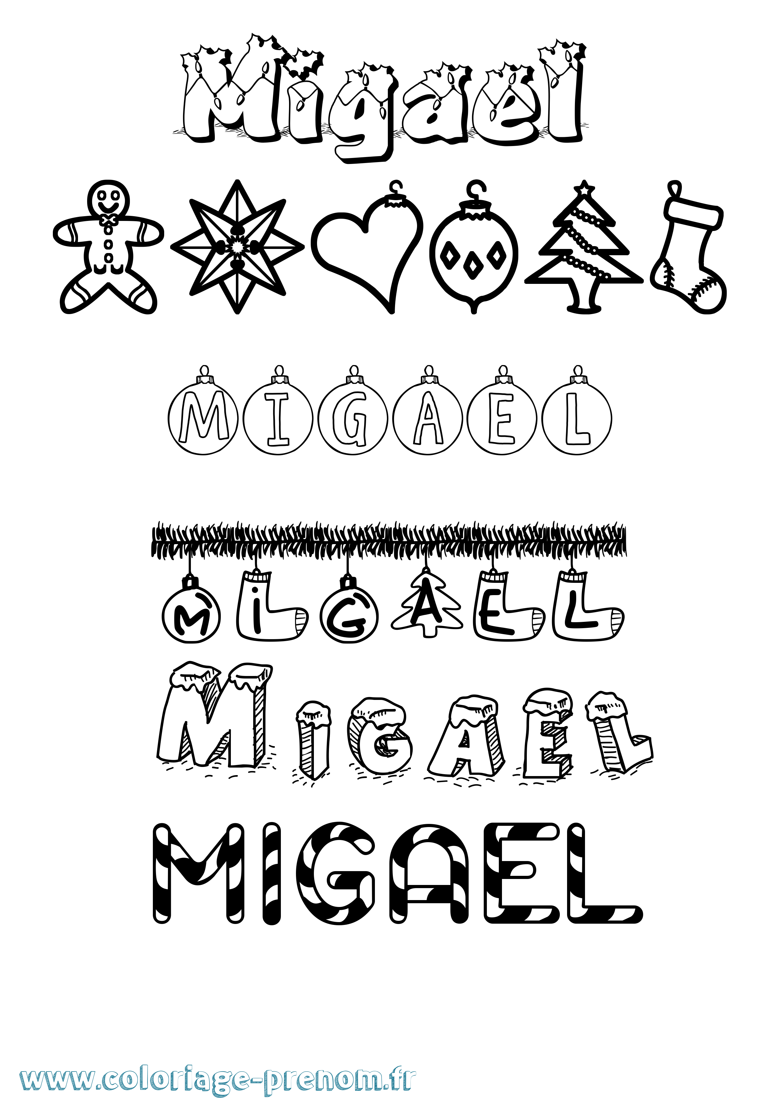 Coloriage Migael Noël Coloriage prénom Migael Noël