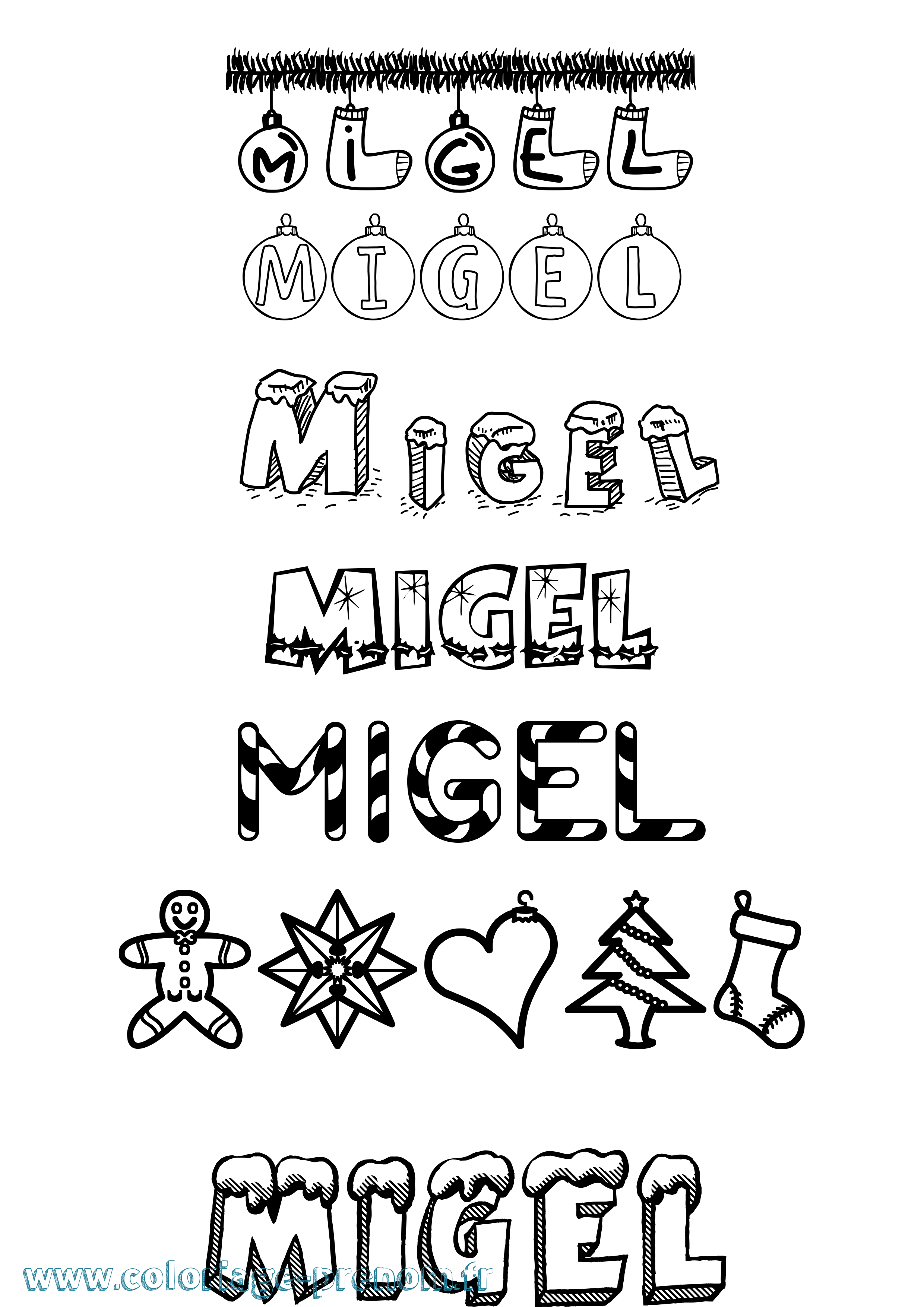 Coloriage Migel Noël Coloriage prénom Migel Noël