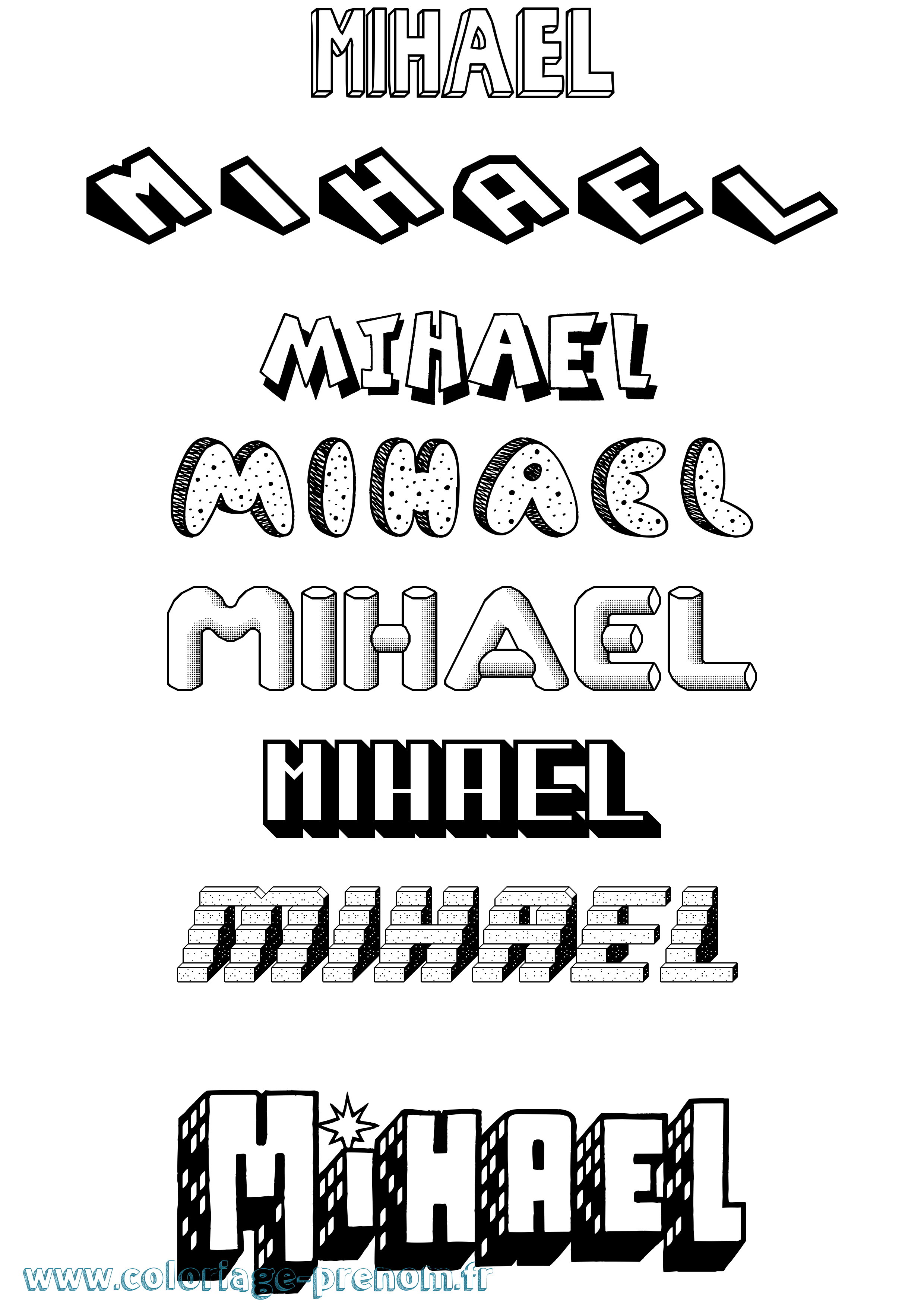 Coloriage Mihael Effet 3D Coloriage prénom Mihael Effet 3D
