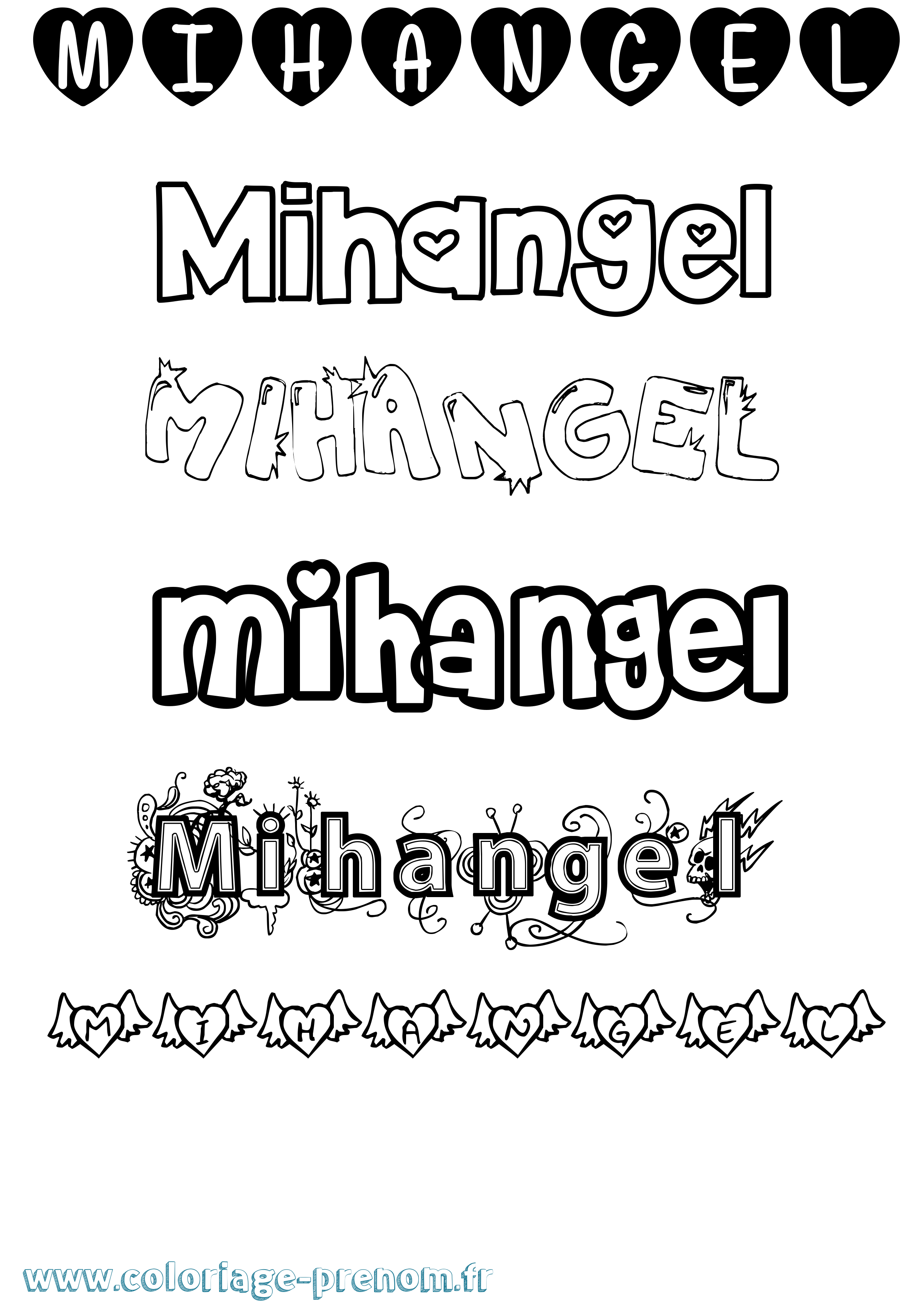Coloriage Mihangel Girly Coloriage prénom Mihangel Girly