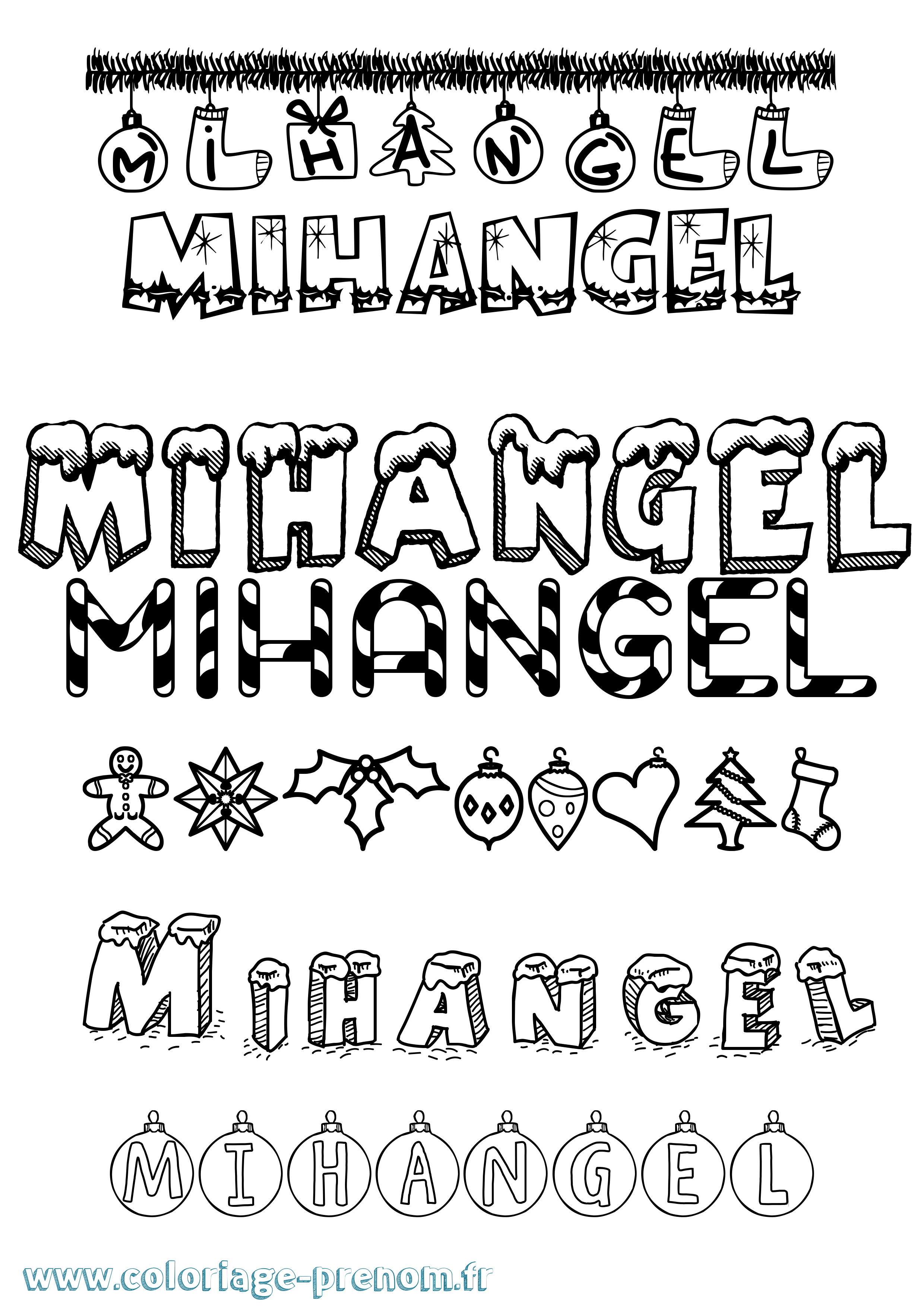 Coloriage Mihangel Noël Coloriage prénom Mihangel Noël
