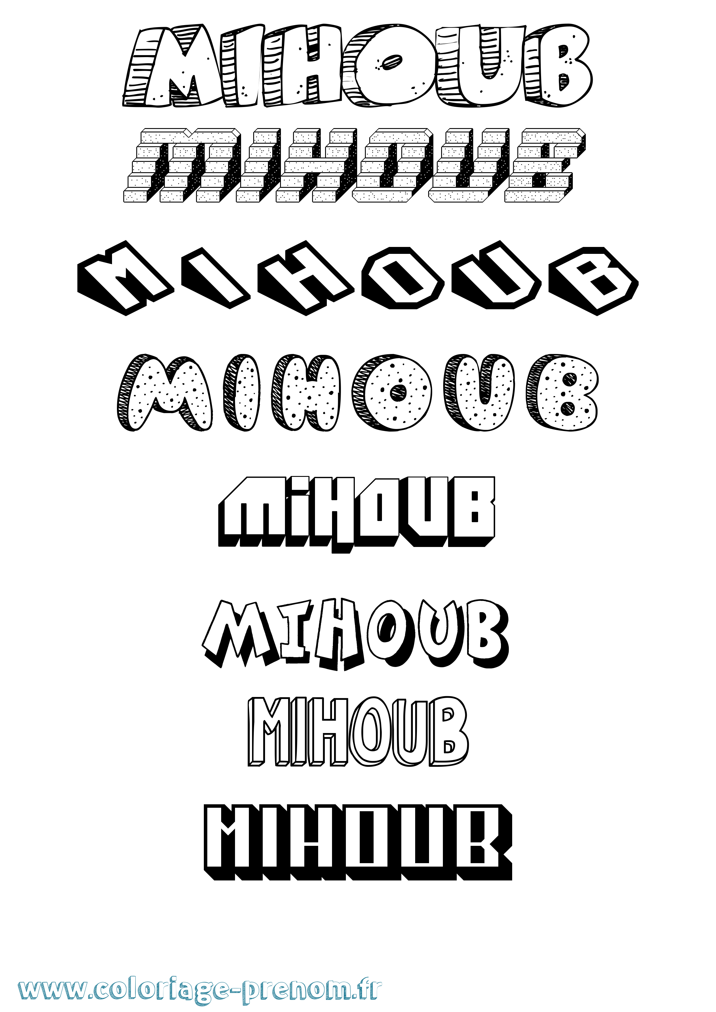 Coloriage Mihoub Effet 3D Coloriage prénom Mihoub Effet 3D