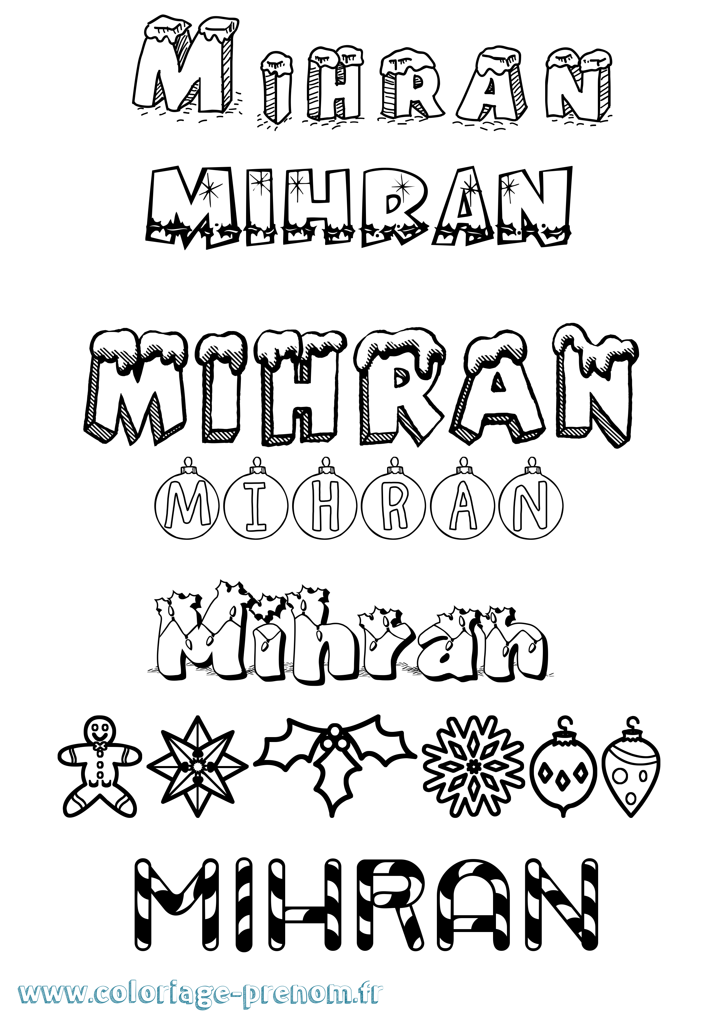 Coloriage Mihran Noël Coloriage prénom Mihran Noël