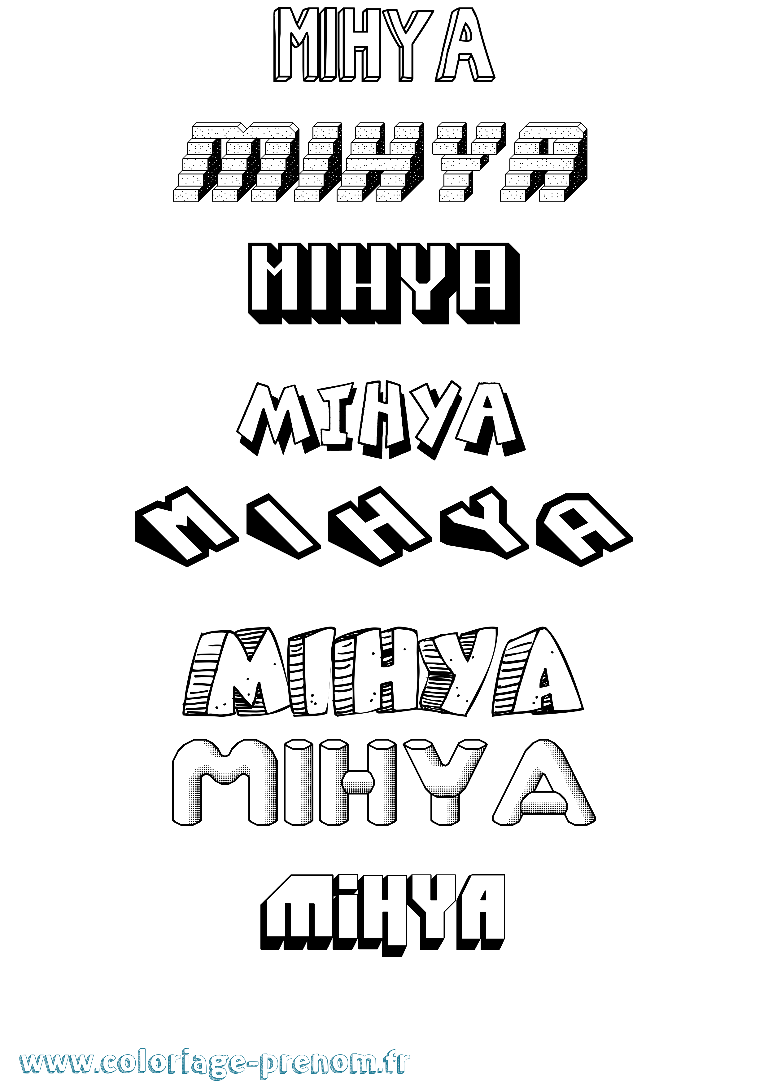 Coloriage Mihya Effet 3D Coloriage prénom Mihya Effet 3D