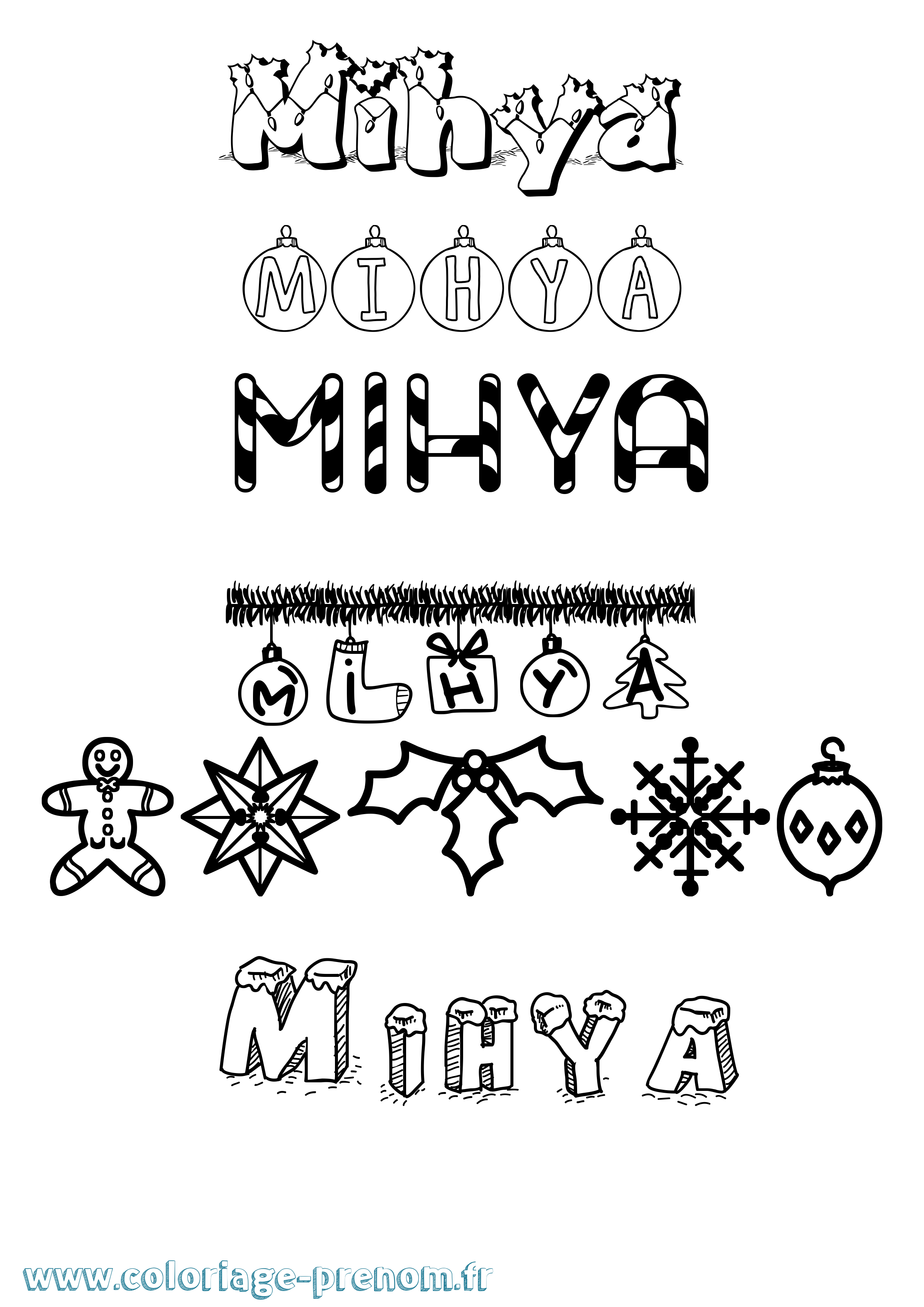 Coloriage Mihya Noël Coloriage prénom Mihya Noël