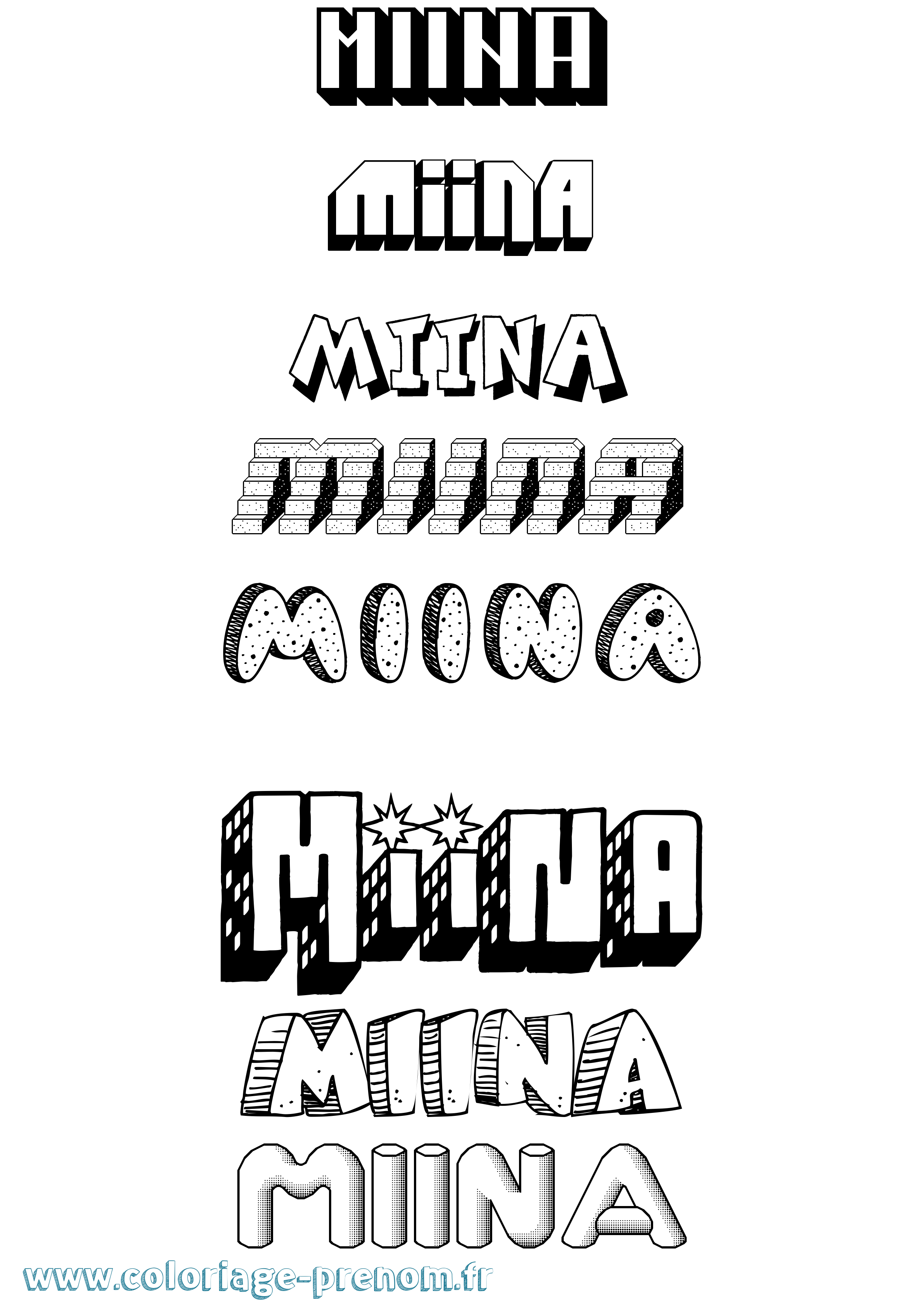 Coloriage Miina Effet 3D Coloriage prénom Miina Effet 3D