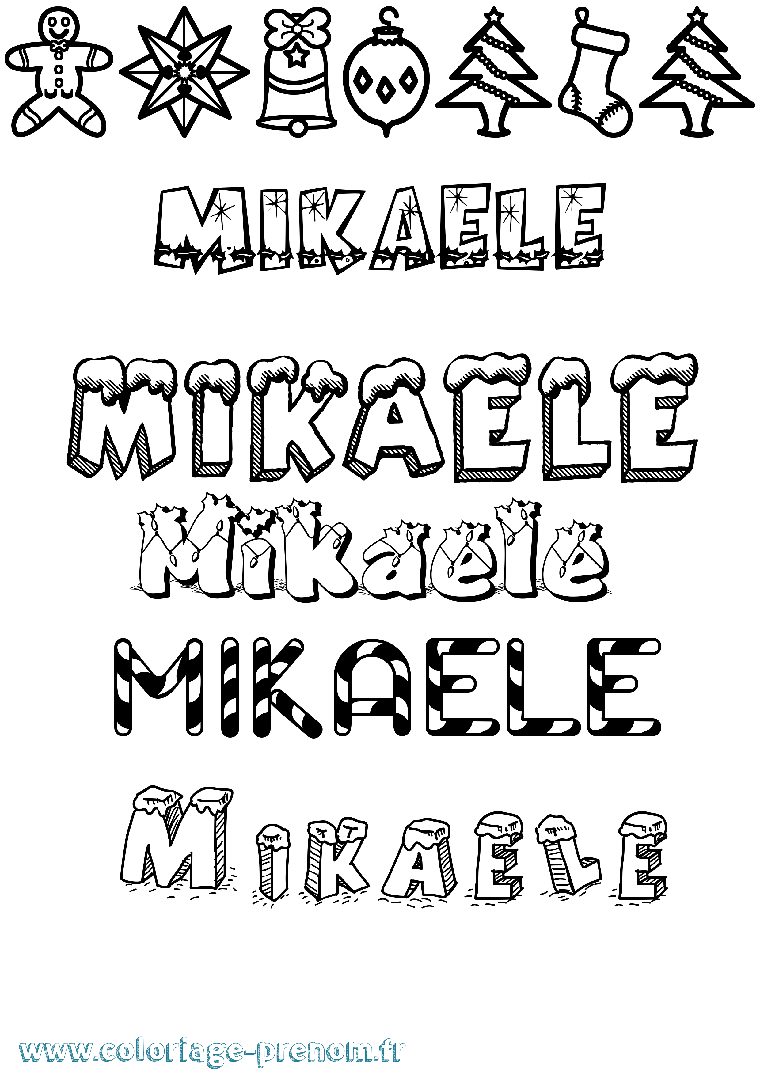 Coloriage Mikaele Noël Coloriage prénom Mikaele Noël