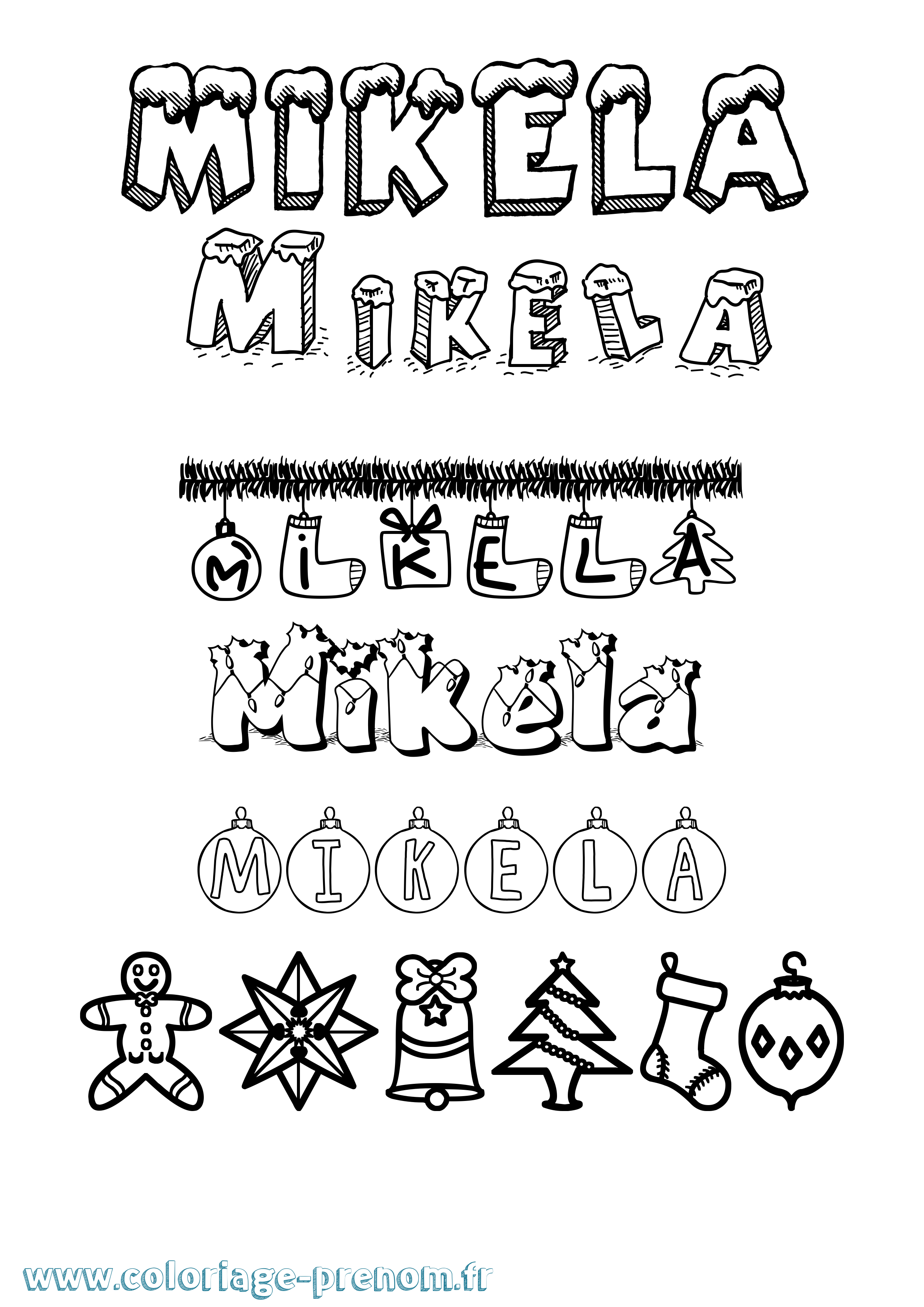 Coloriage Mikela Noël Coloriage prénom Mikela Noël