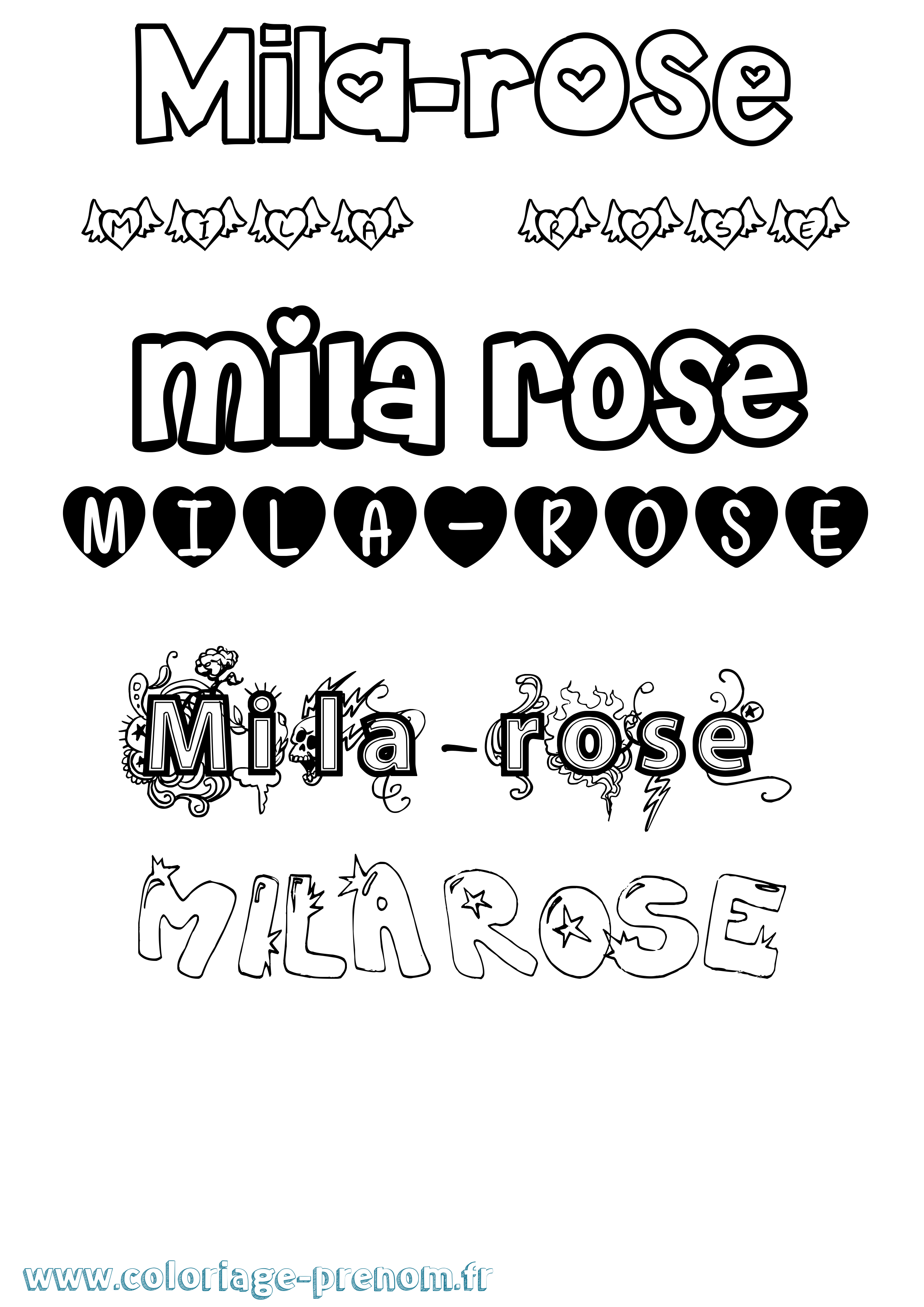 Coloriage Mila-Rose Girly Coloriage prénom Mila-Rose Girly