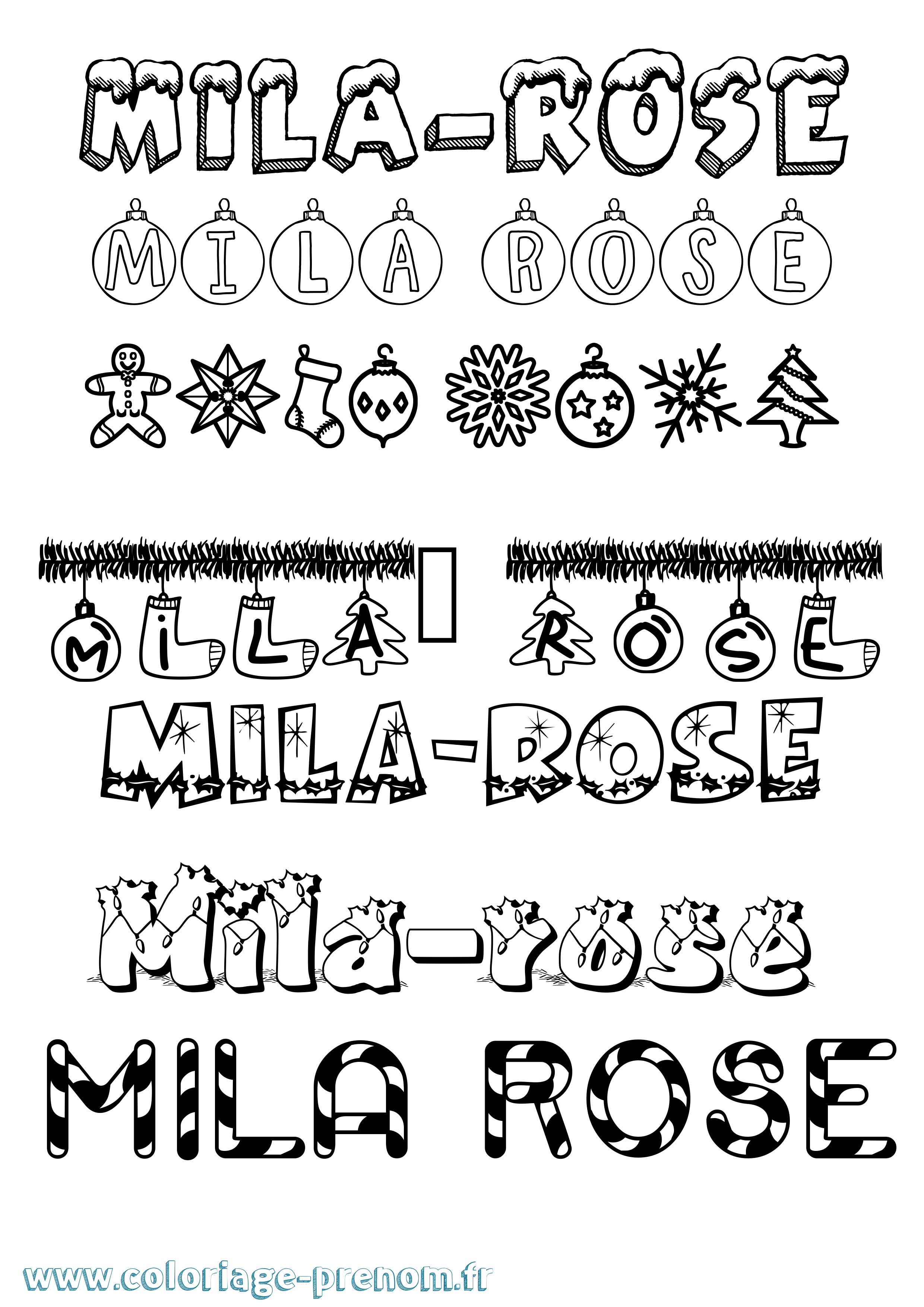 Coloriage Mila-Rose Noël Coloriage prénom Mila-Rose Noël