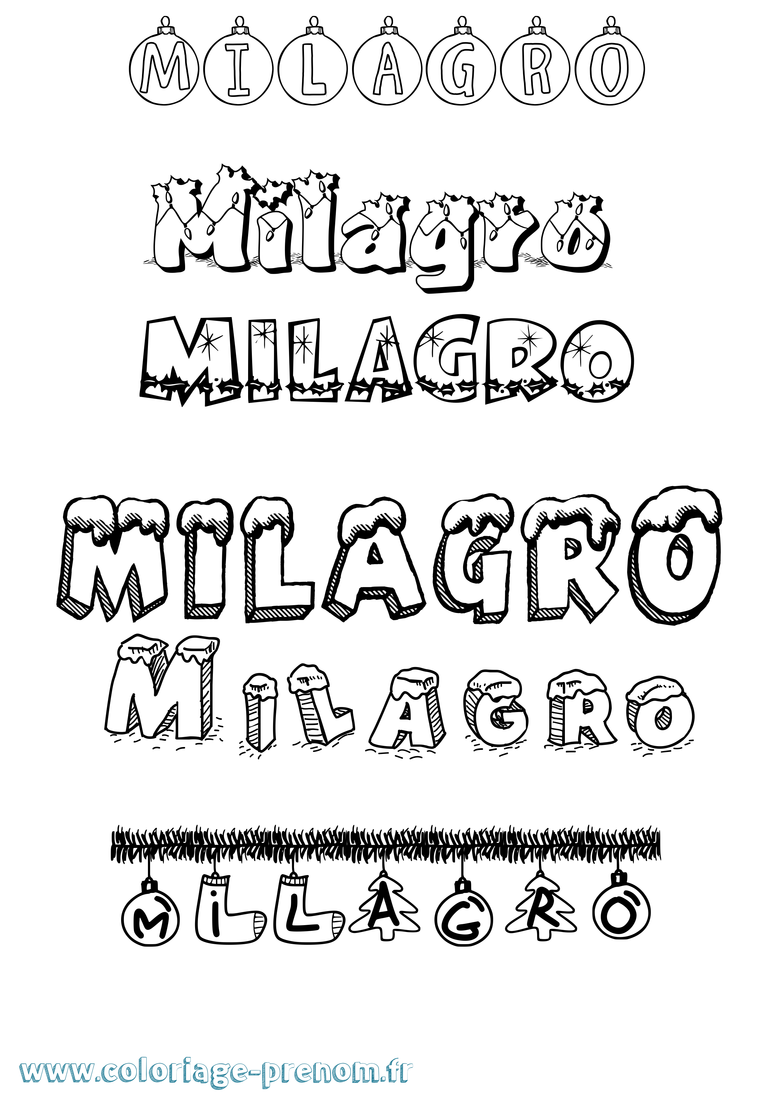 Coloriage Milagro Noël Coloriage prénom Milagro Noël