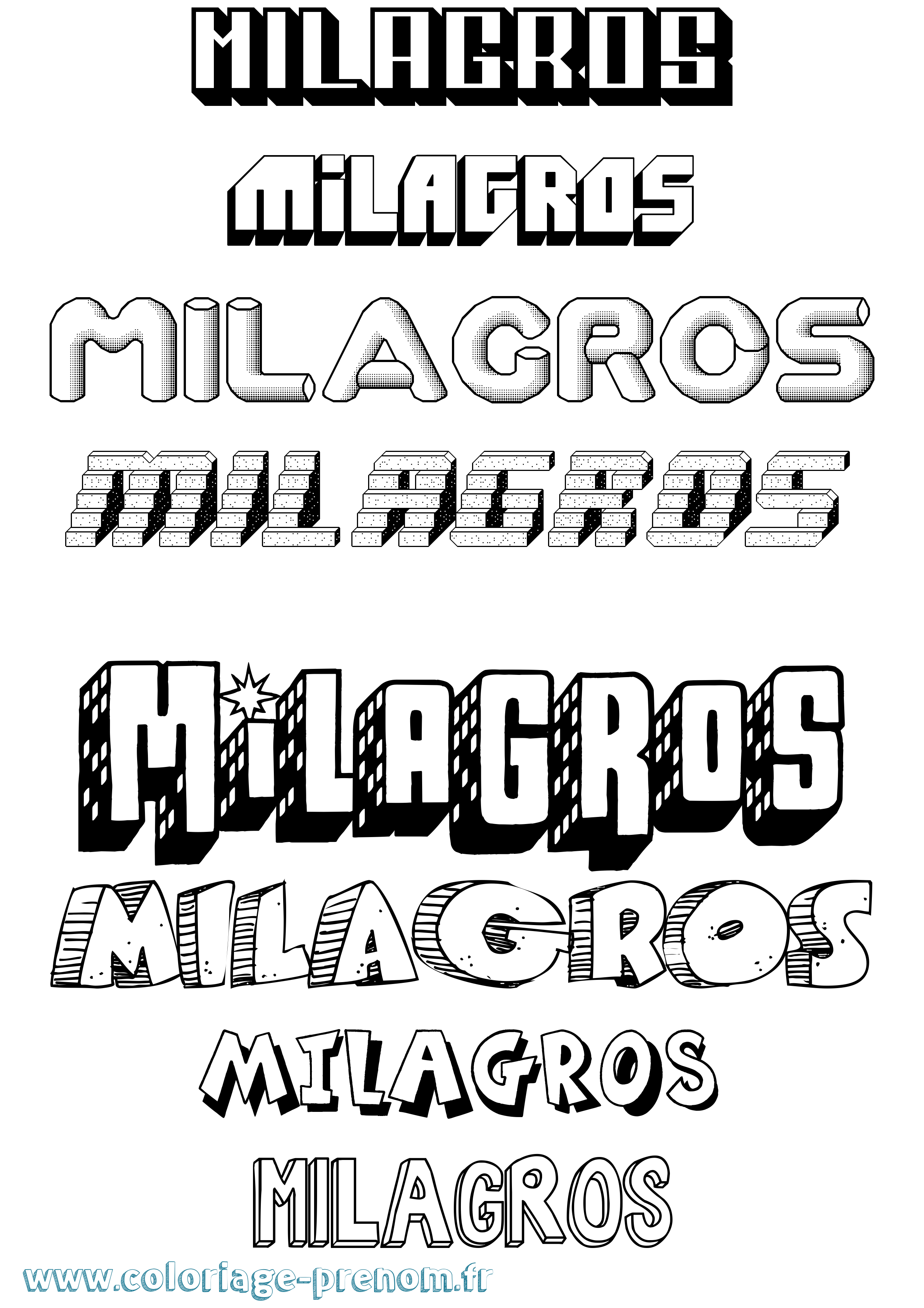Coloriage Milagros Effet 3D Coloriage prénom Milagros Effet 3D