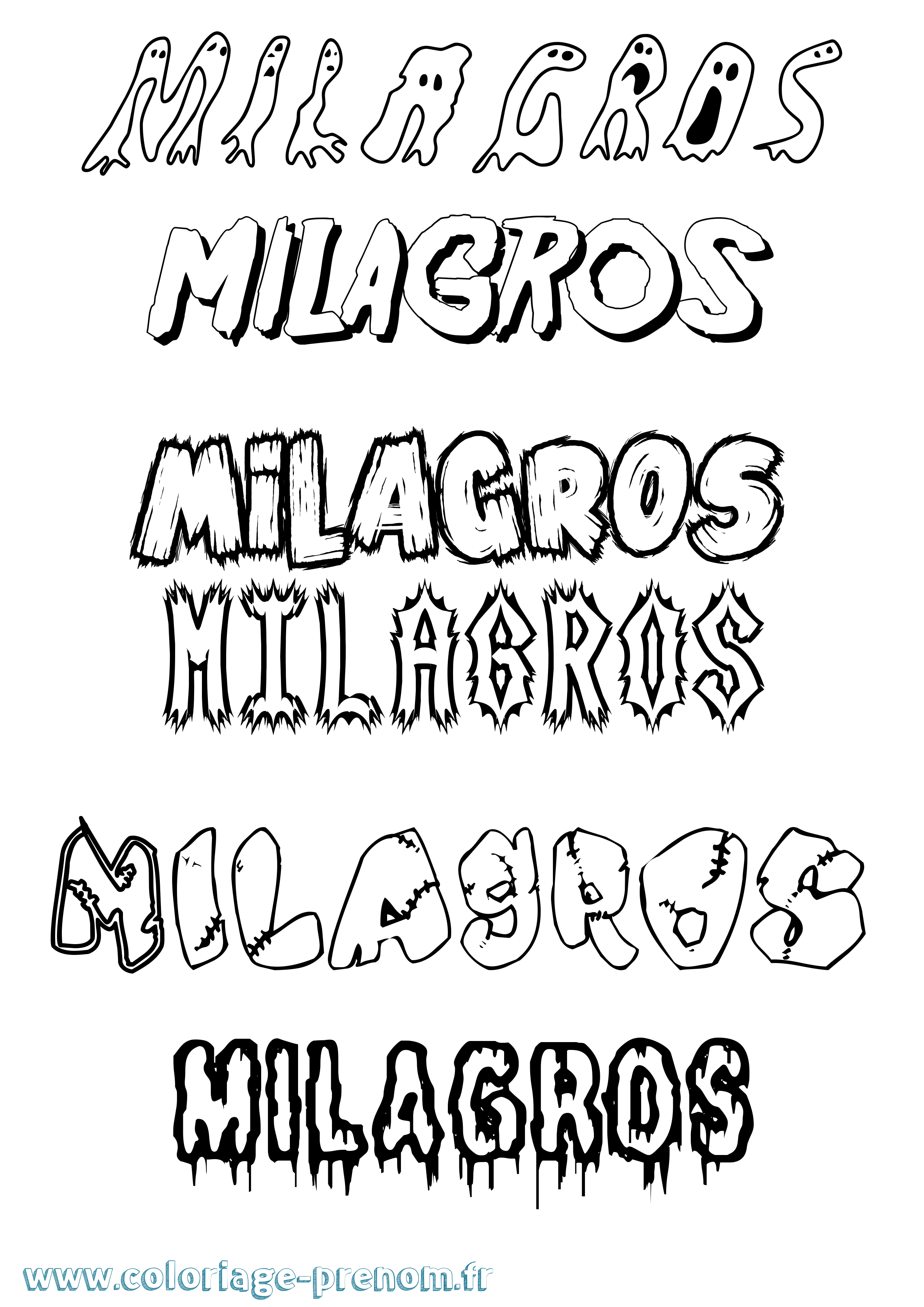 Coloriage Milagros Frisson Coloriage prénom Milagros Frisson
