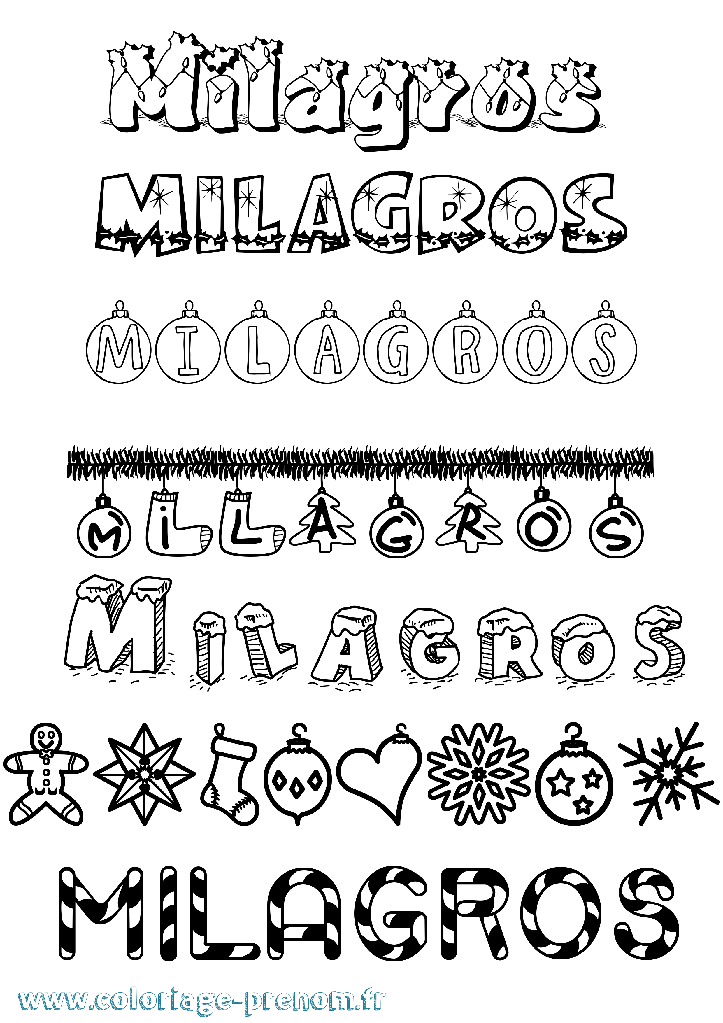 Coloriage Milagros Noël Coloriage prénom Milagros Noël