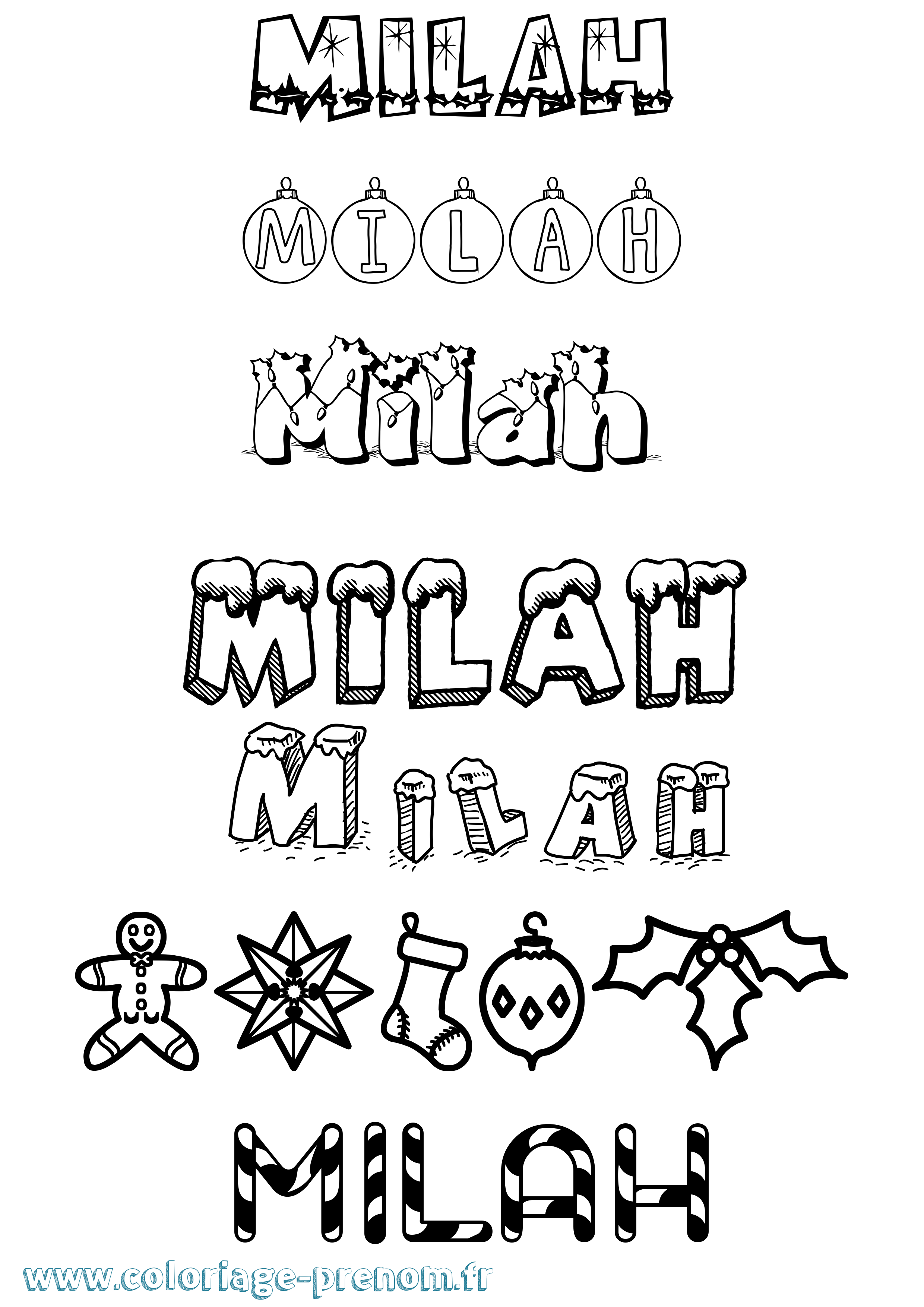 Coloriage Milah Noël Coloriage prénom Milah Noël