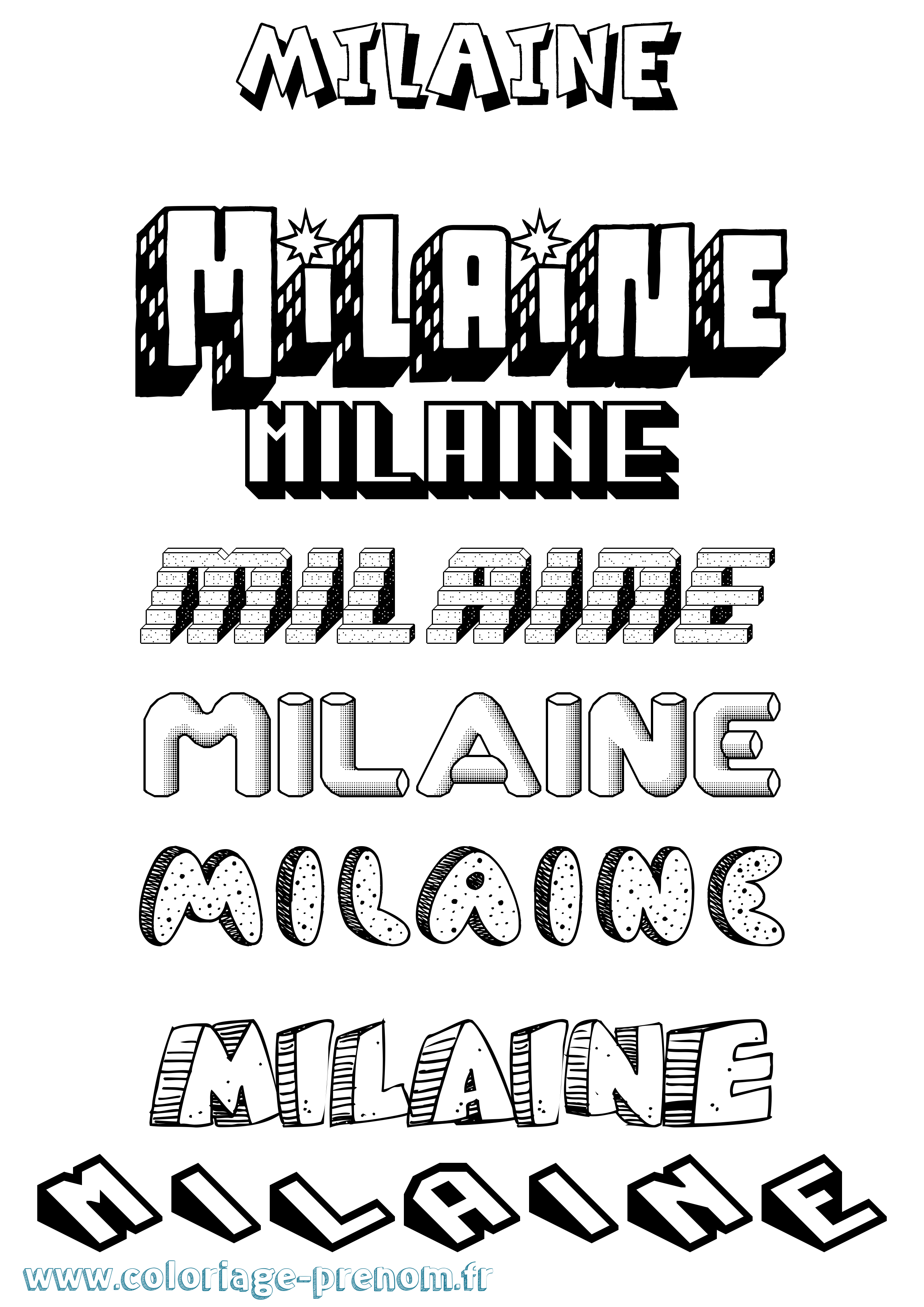 Coloriage Milaine Effet 3D Coloriage prénom Milaine Effet 3D