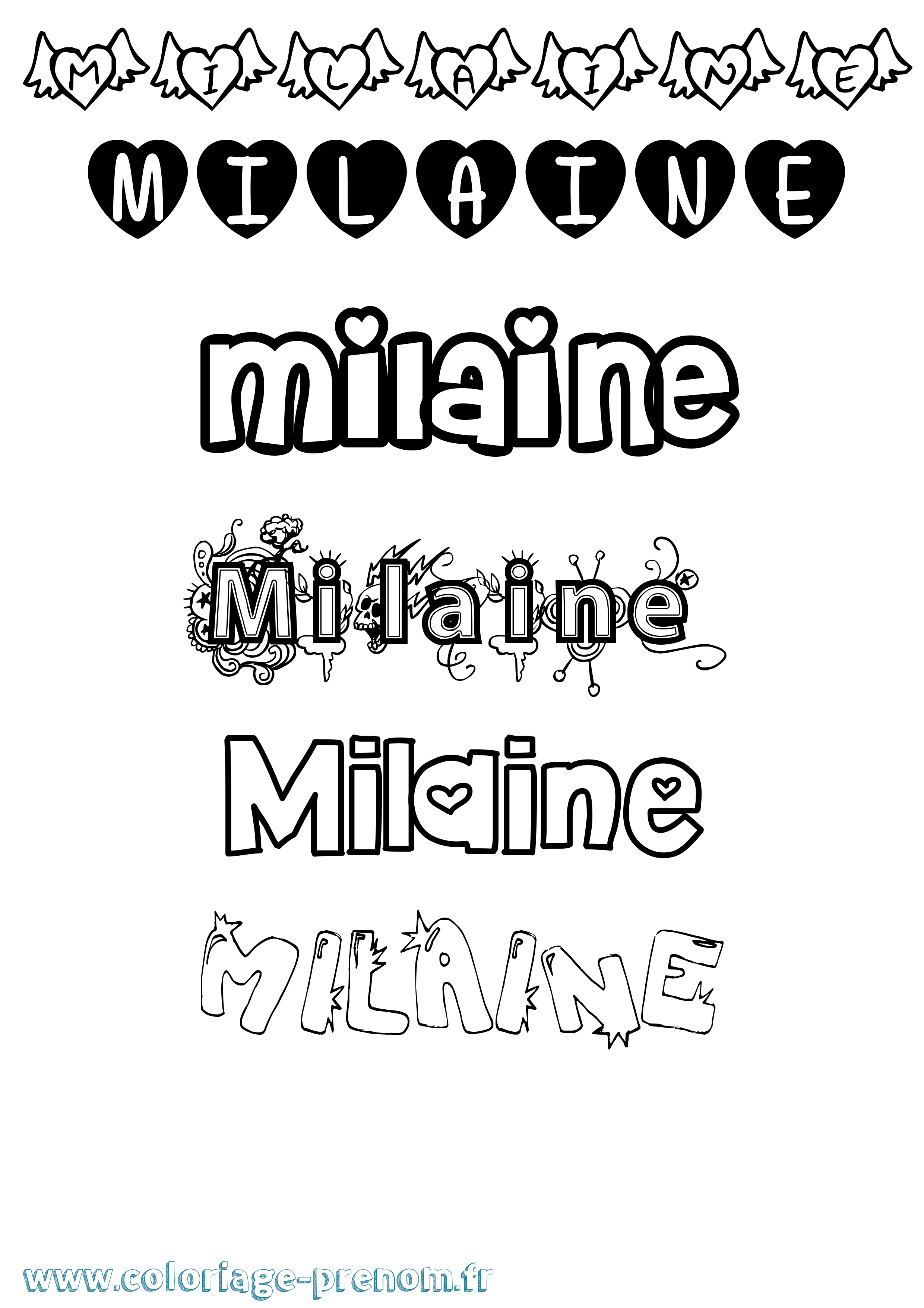 Coloriage Milaine Girly Coloriage prénom Milaine Girly