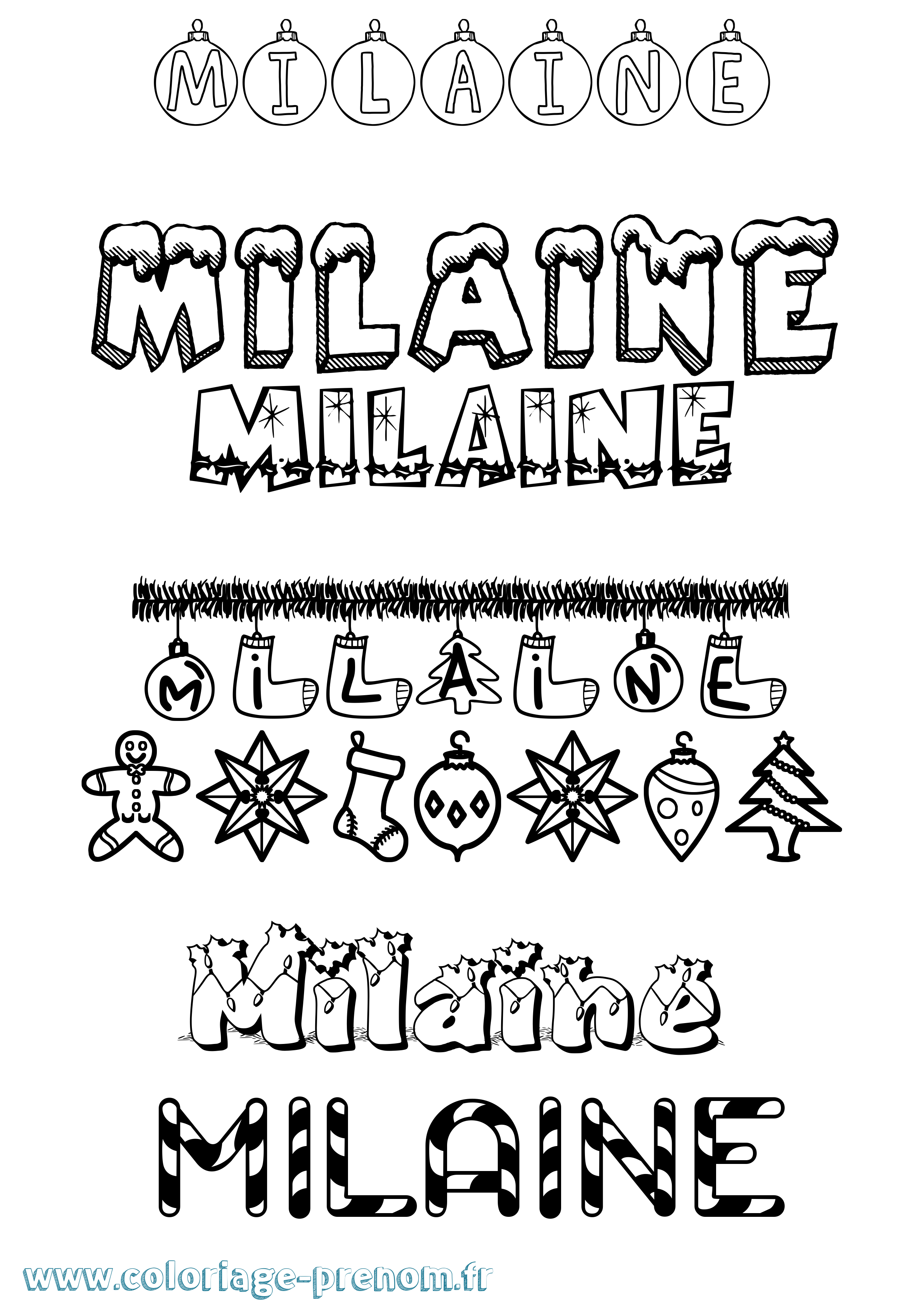 Coloriage Milaine Noël Coloriage prénom Milaine Noël