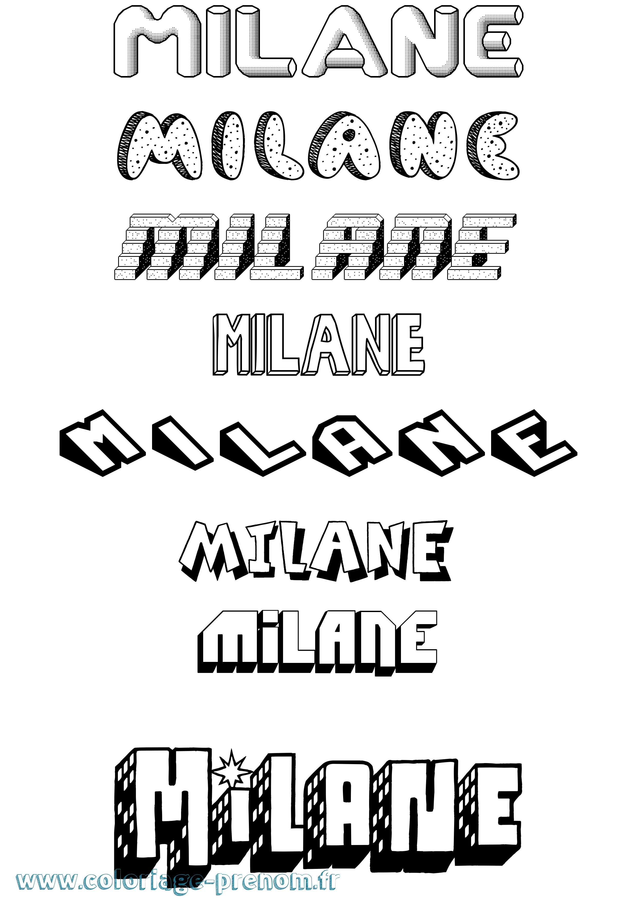 Coloriage Milane Effet 3D Coloriage prénom Milane Effet 3D
