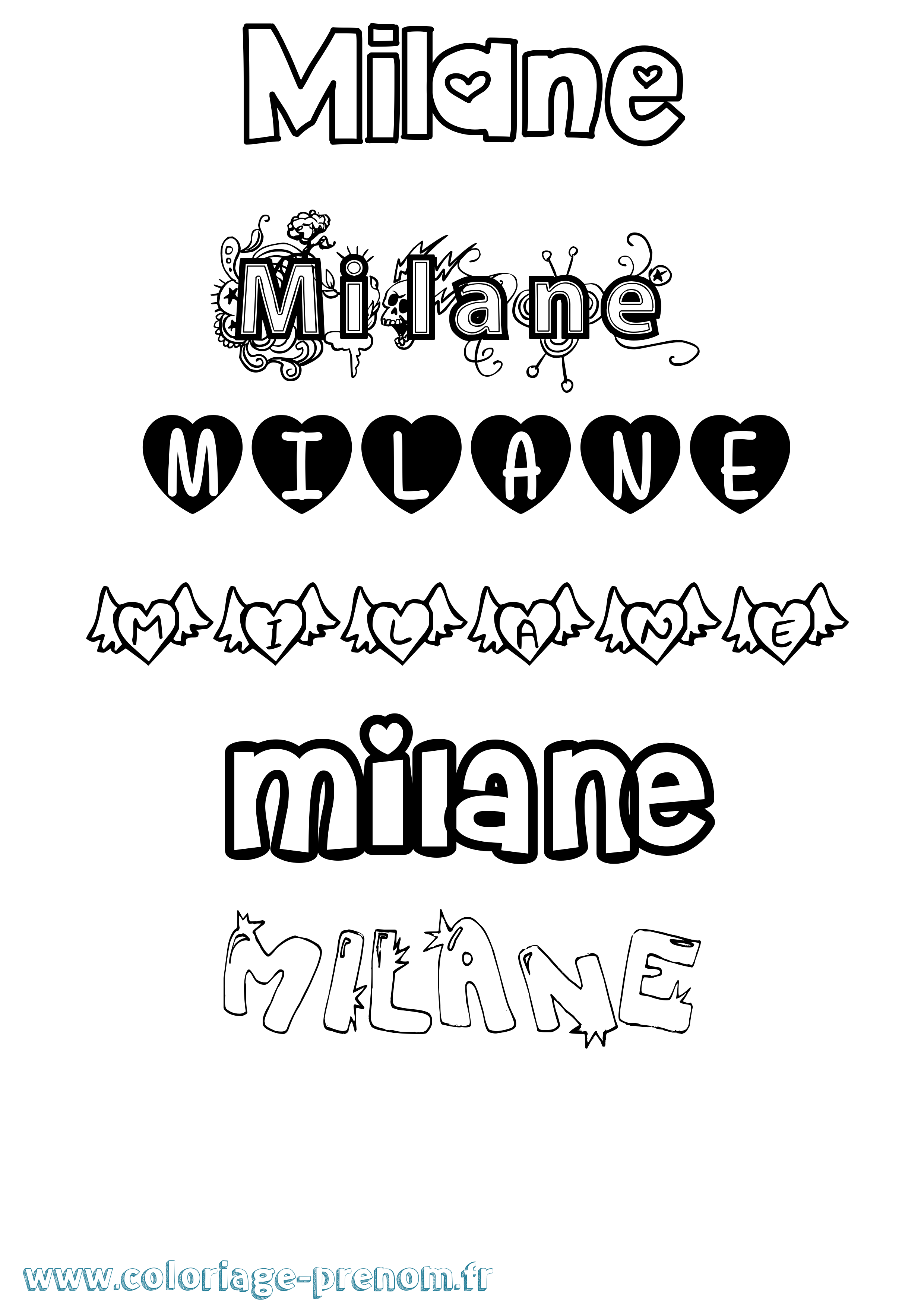 Coloriage Milane Girly Coloriage prénom Milane Girly
