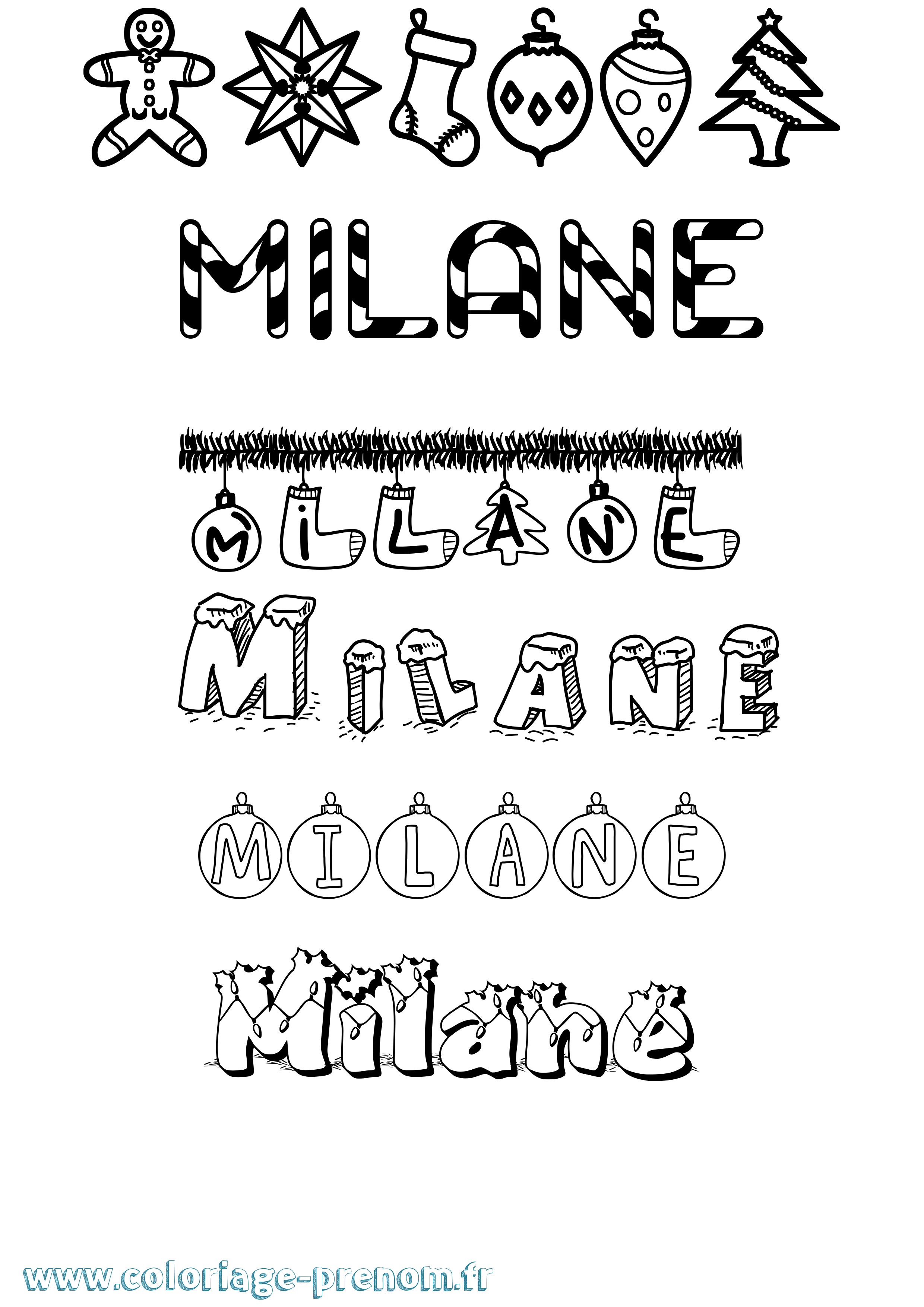 Coloriage Milane Noël Coloriage prénom Milane Noël