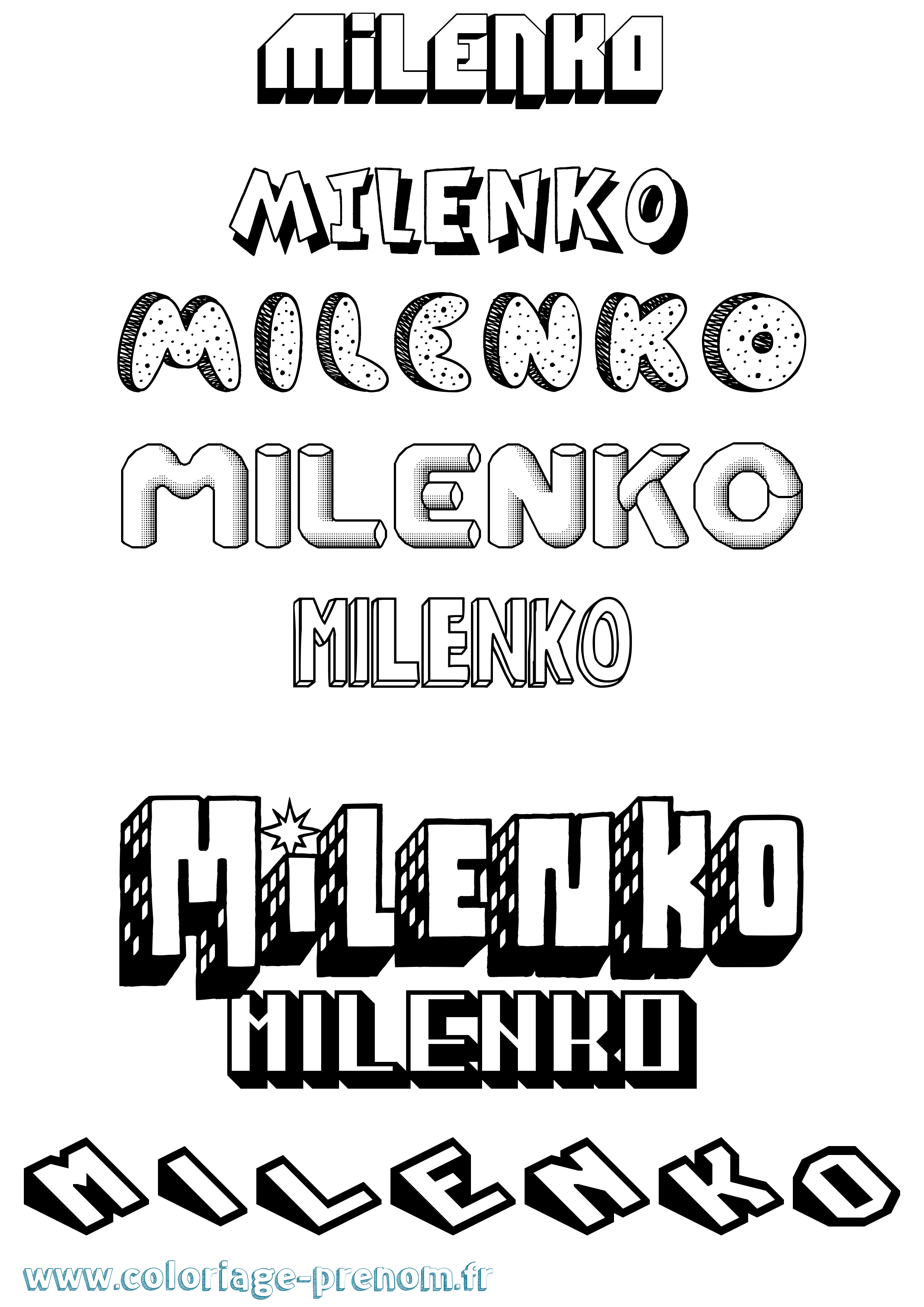 Coloriage Milenko Effet 3D Coloriage prénom Milenko Effet 3D