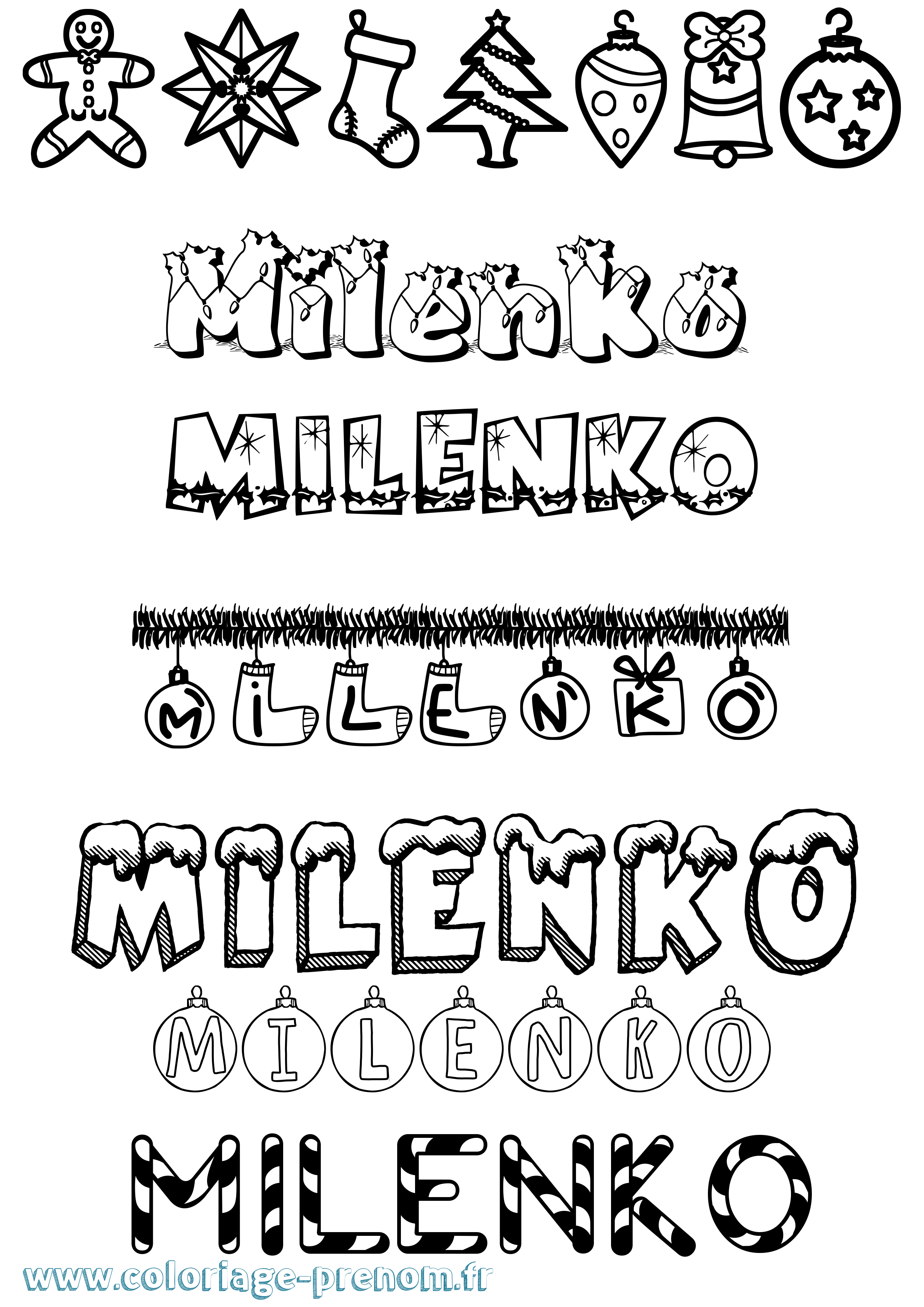 Coloriage Milenko Noël Coloriage prénom Milenko Noël