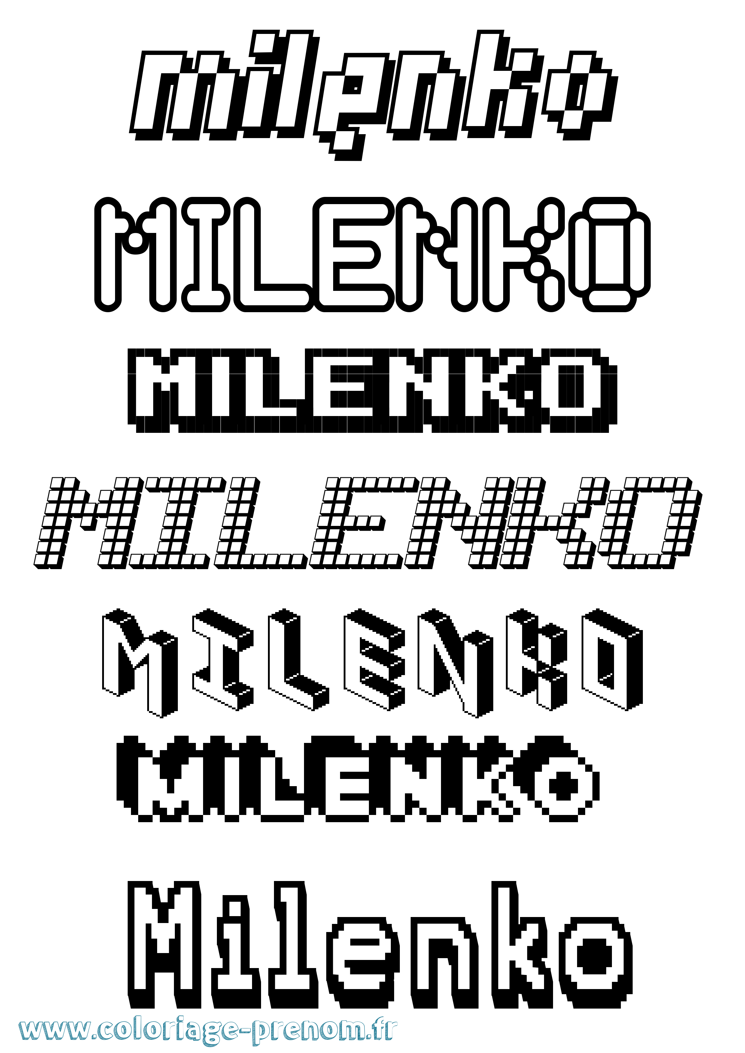 Coloriage Milenko Pixel Coloriage prénom Milenko Pixel