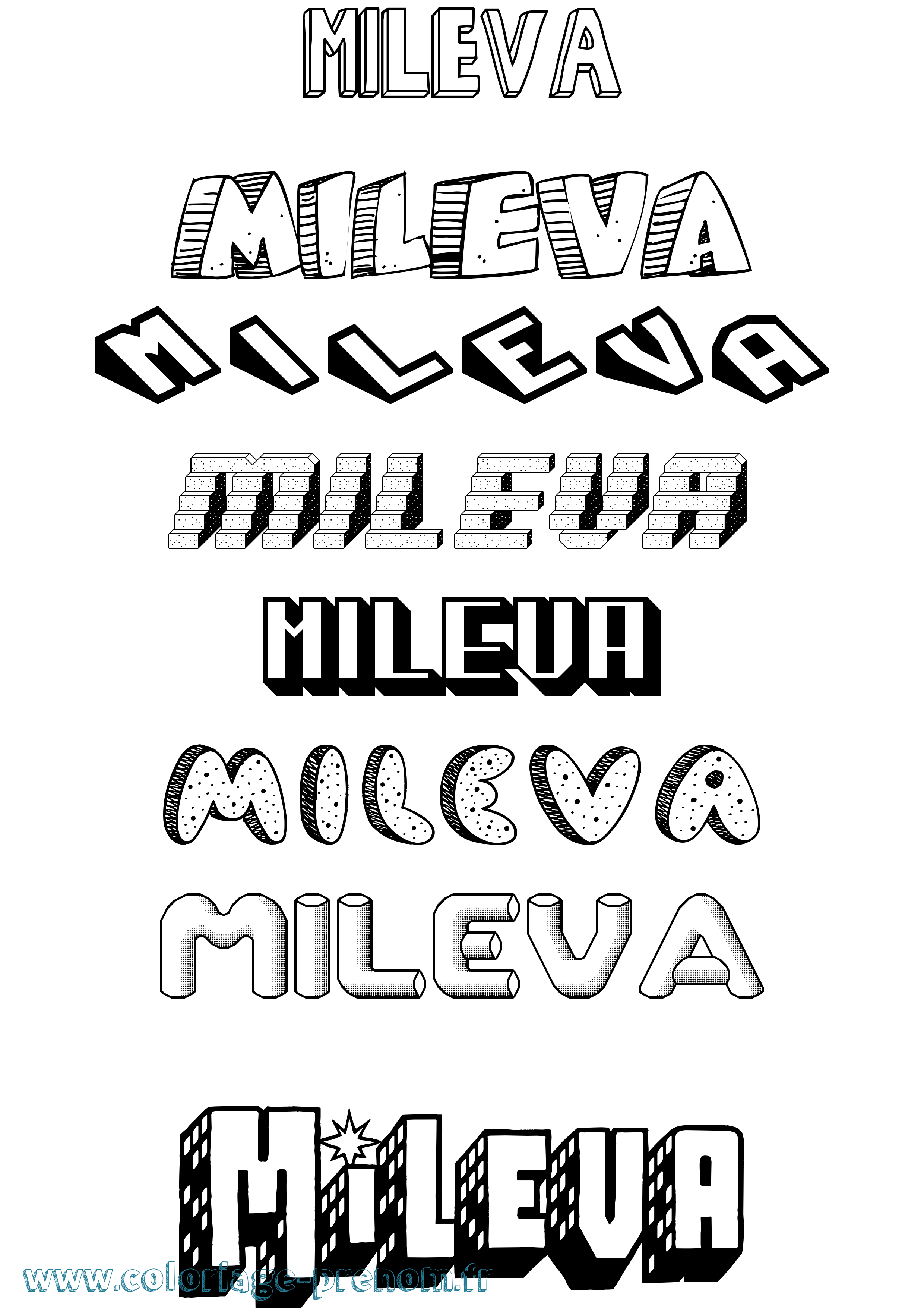 Coloriage Mileva Effet 3D Coloriage prénom Mileva Effet 3D