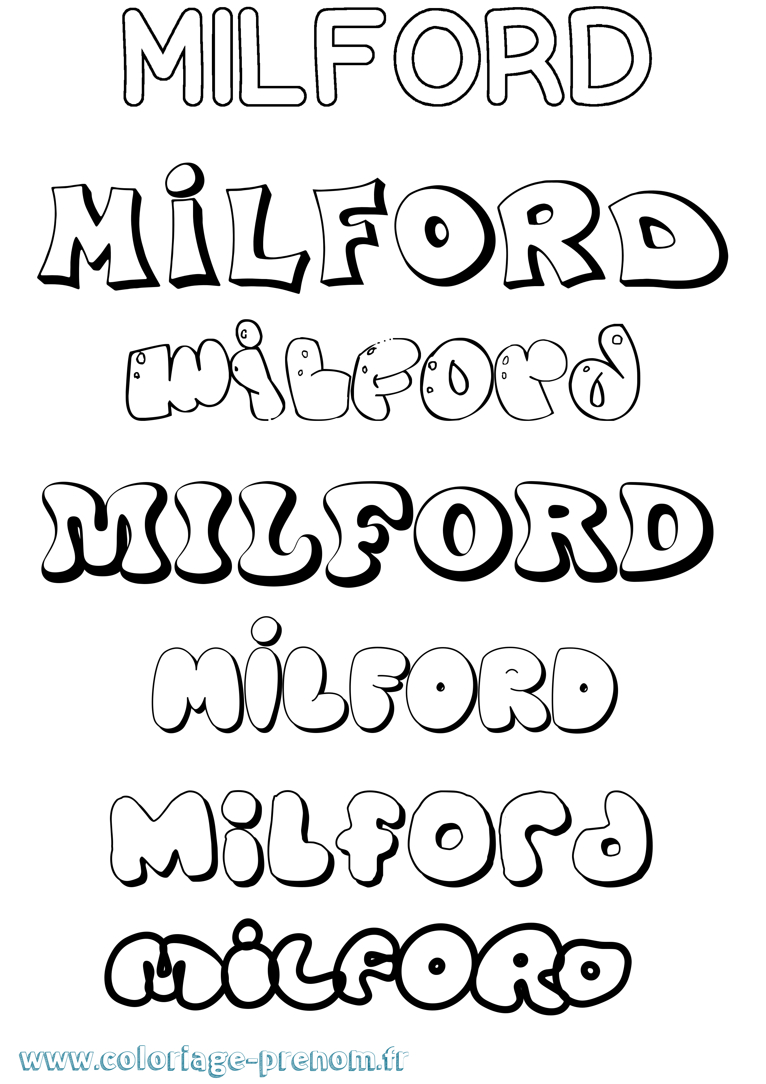 Coloriage Milford Bubble Coloriage prénom Milford Bubble