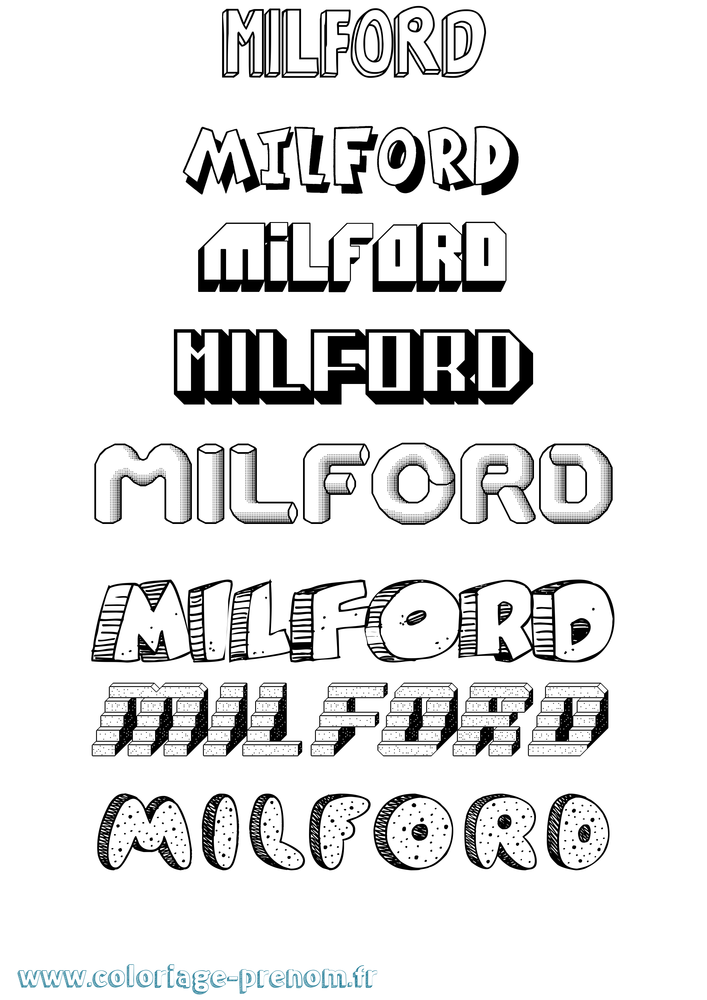 Coloriage Milford Effet 3D Coloriage prénom Milford Effet 3D