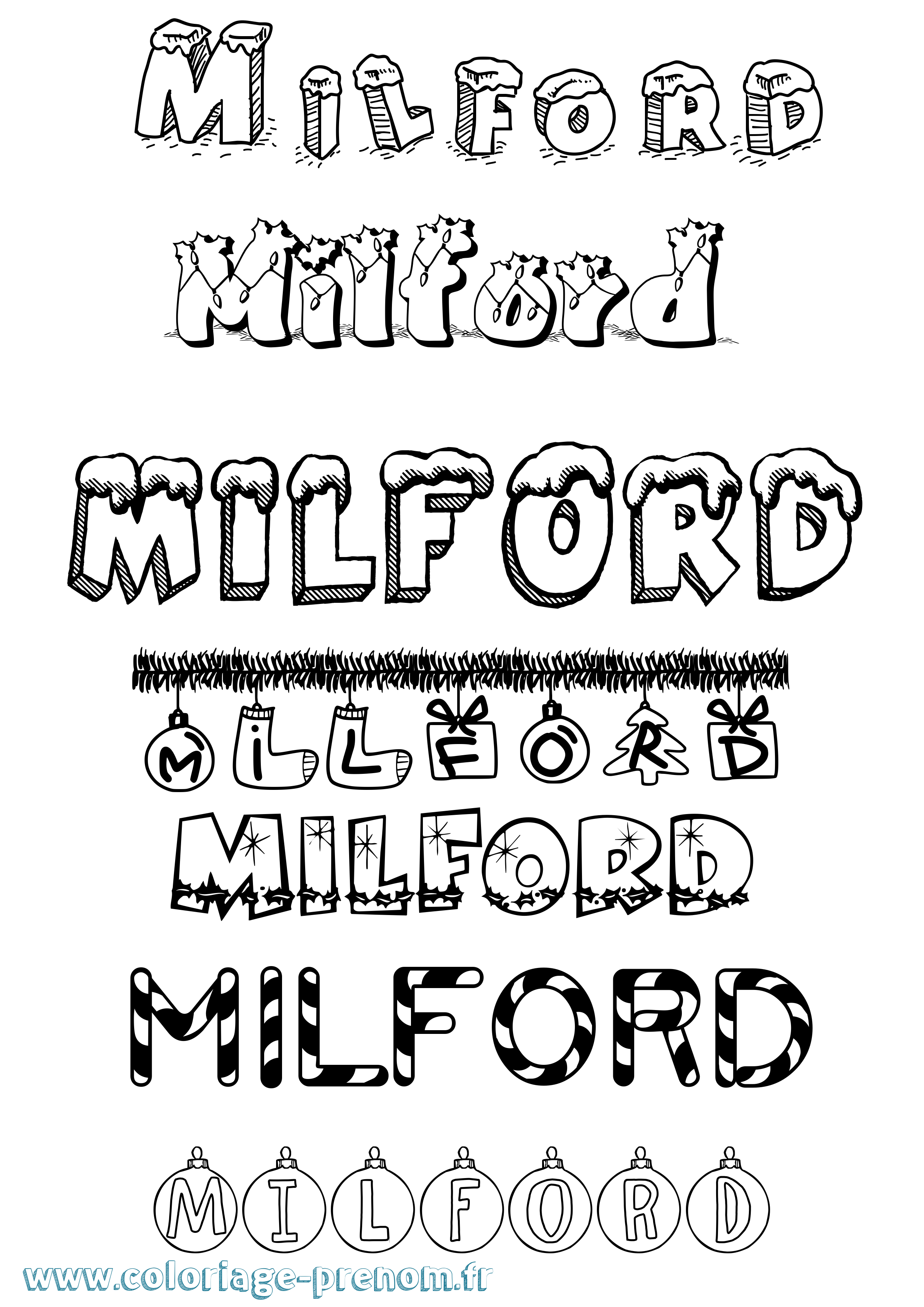 Coloriage Milford Noël Coloriage prénom Milford Noël