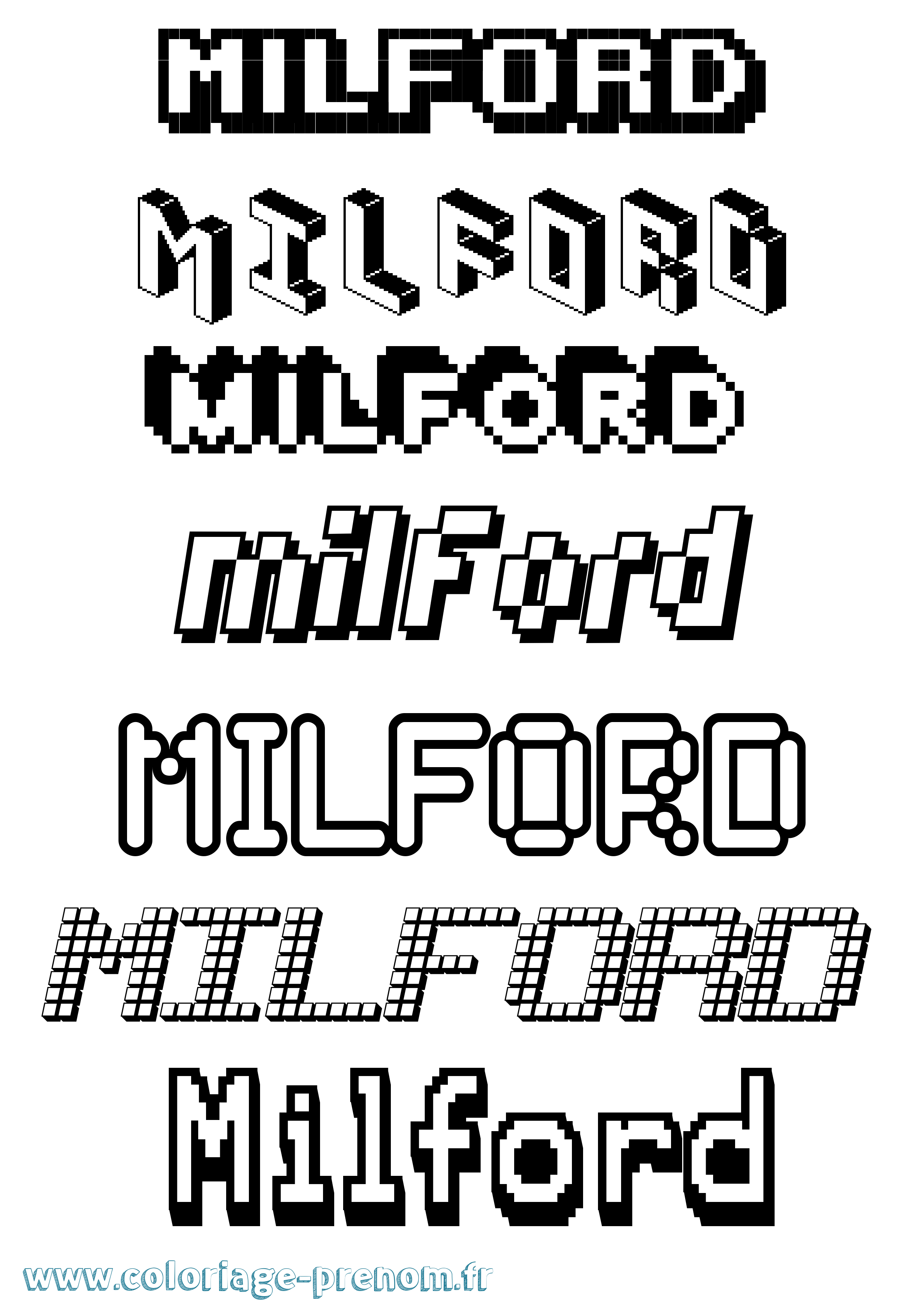 Coloriage Milford Pixel Coloriage prénom Milford Pixel