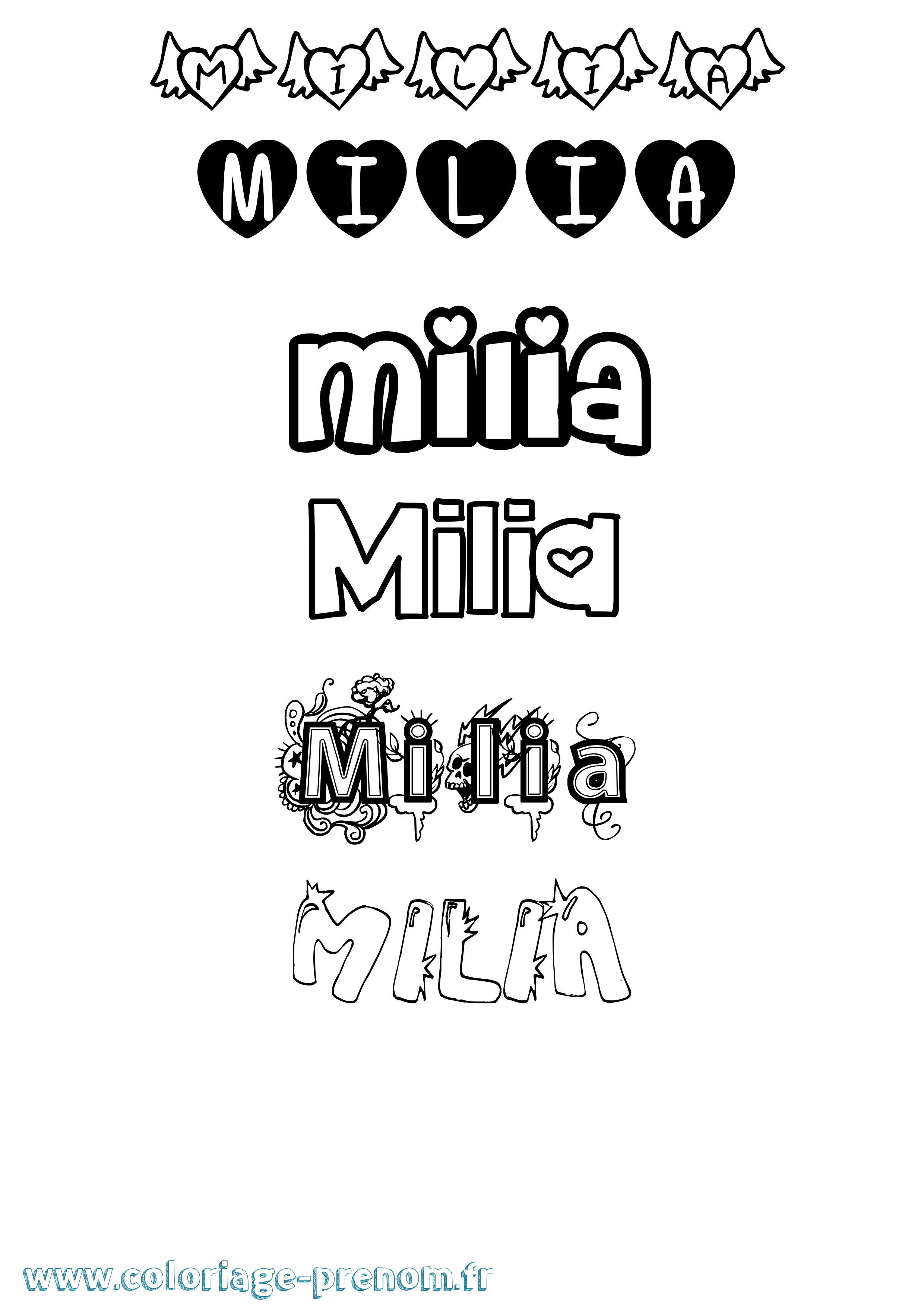 Coloriage Milia Girly Coloriage prénom Milia Girly
