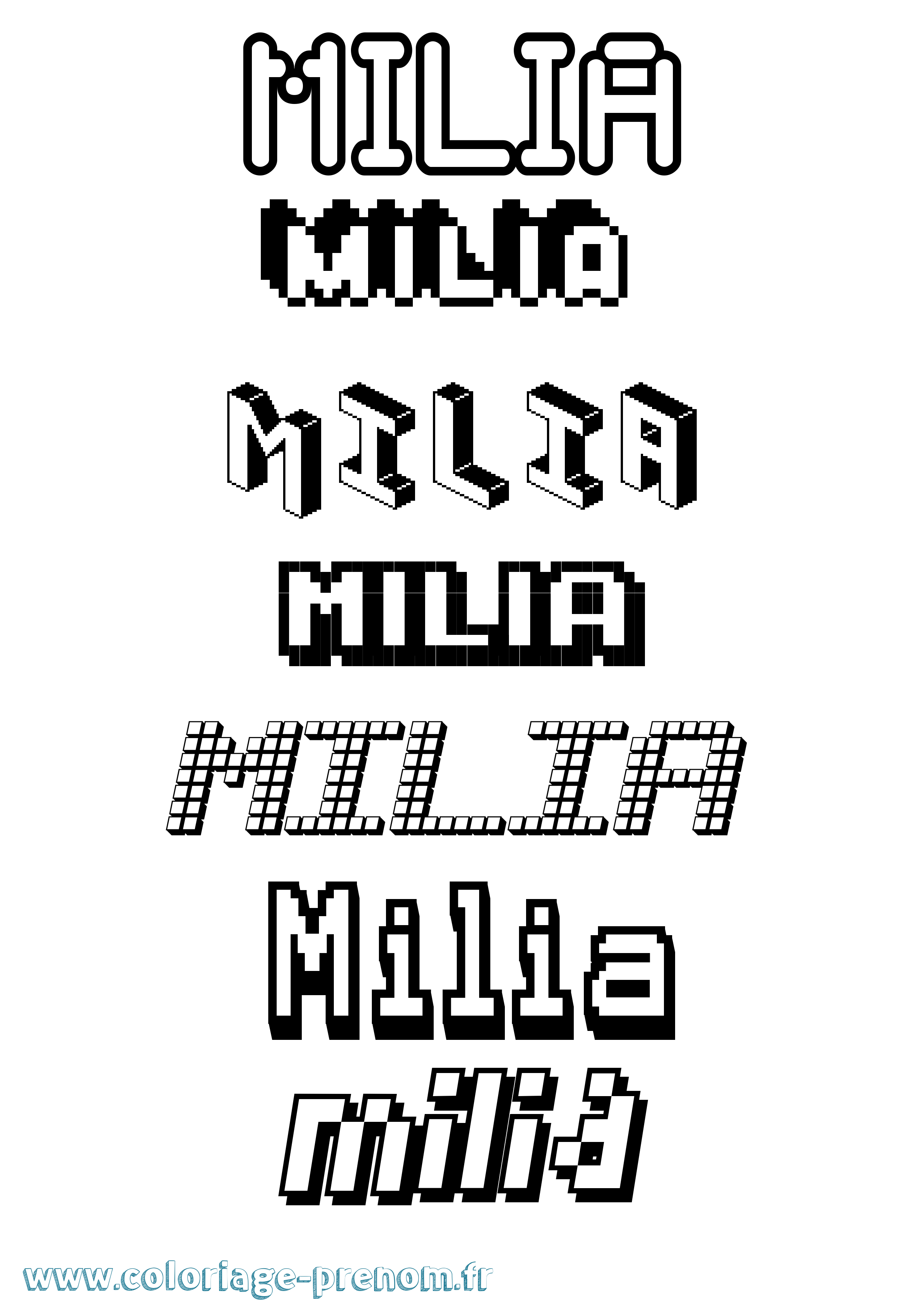 Coloriage Milia Pixel Coloriage prénom Milia Pixel