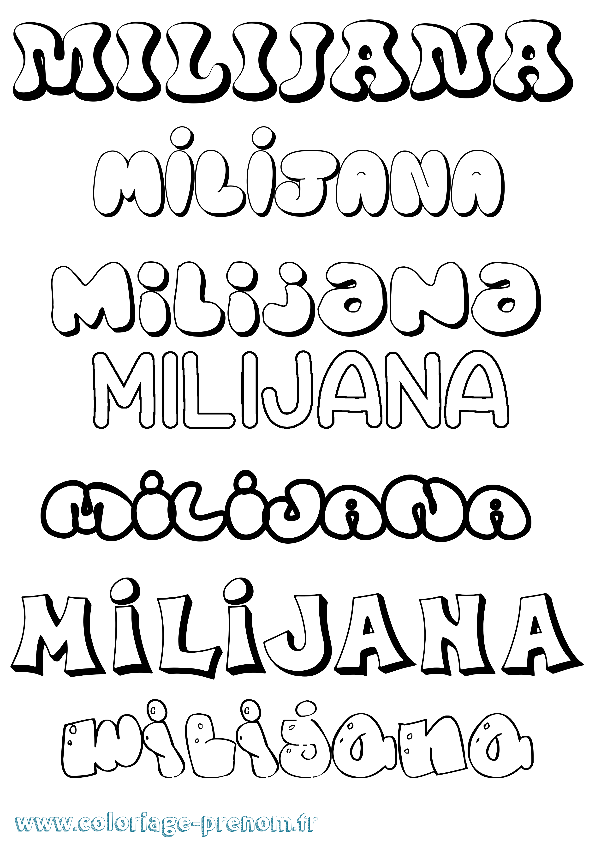 Coloriage Milijana Bubble Coloriage prénom Milijana Bubble